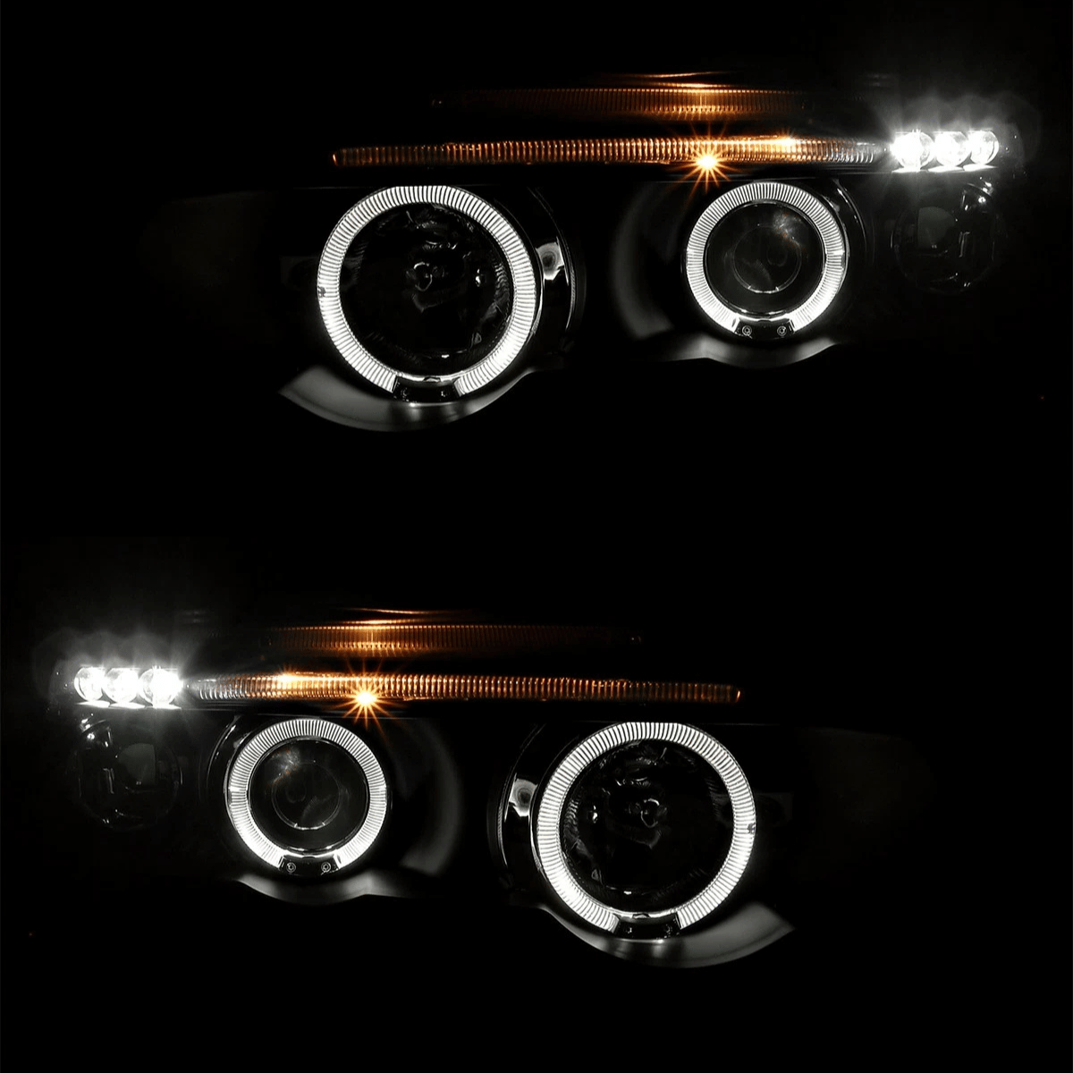 LED Scheinwerfer mit Standlichtringen für BMW E46 Coupe/Cabrio, Tagfahrlicht-Optik