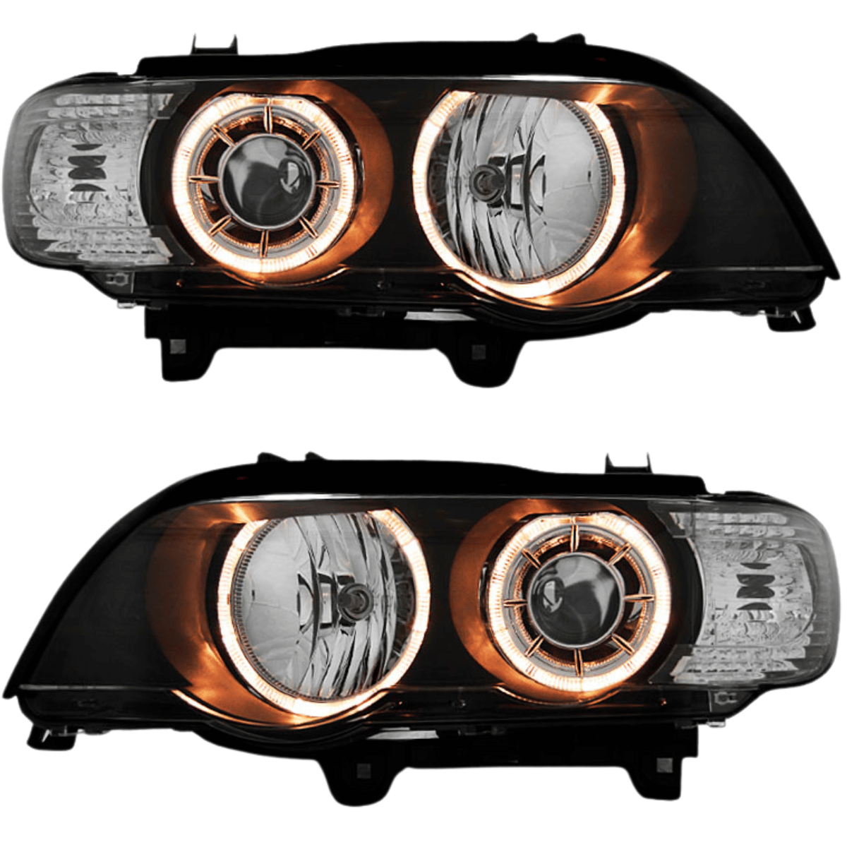 Scheinwerfer mit Ringen, LED-Tagfahrlicht, schwarz, Tuning-Scheinwerfer für BMW E46
