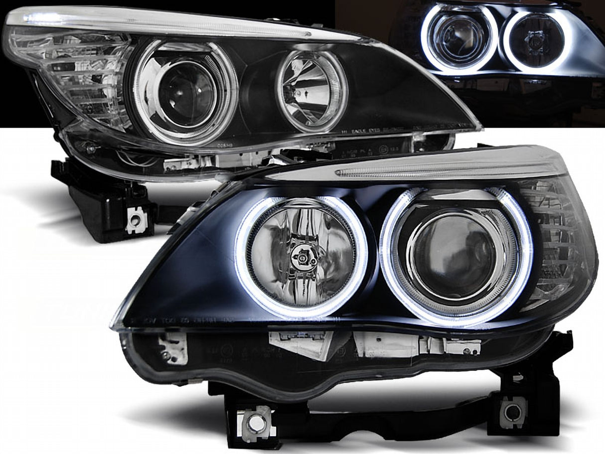 CCFL Angel Eyes Scheinwerfer Set in schwarz für BMW E60/E61 03-07