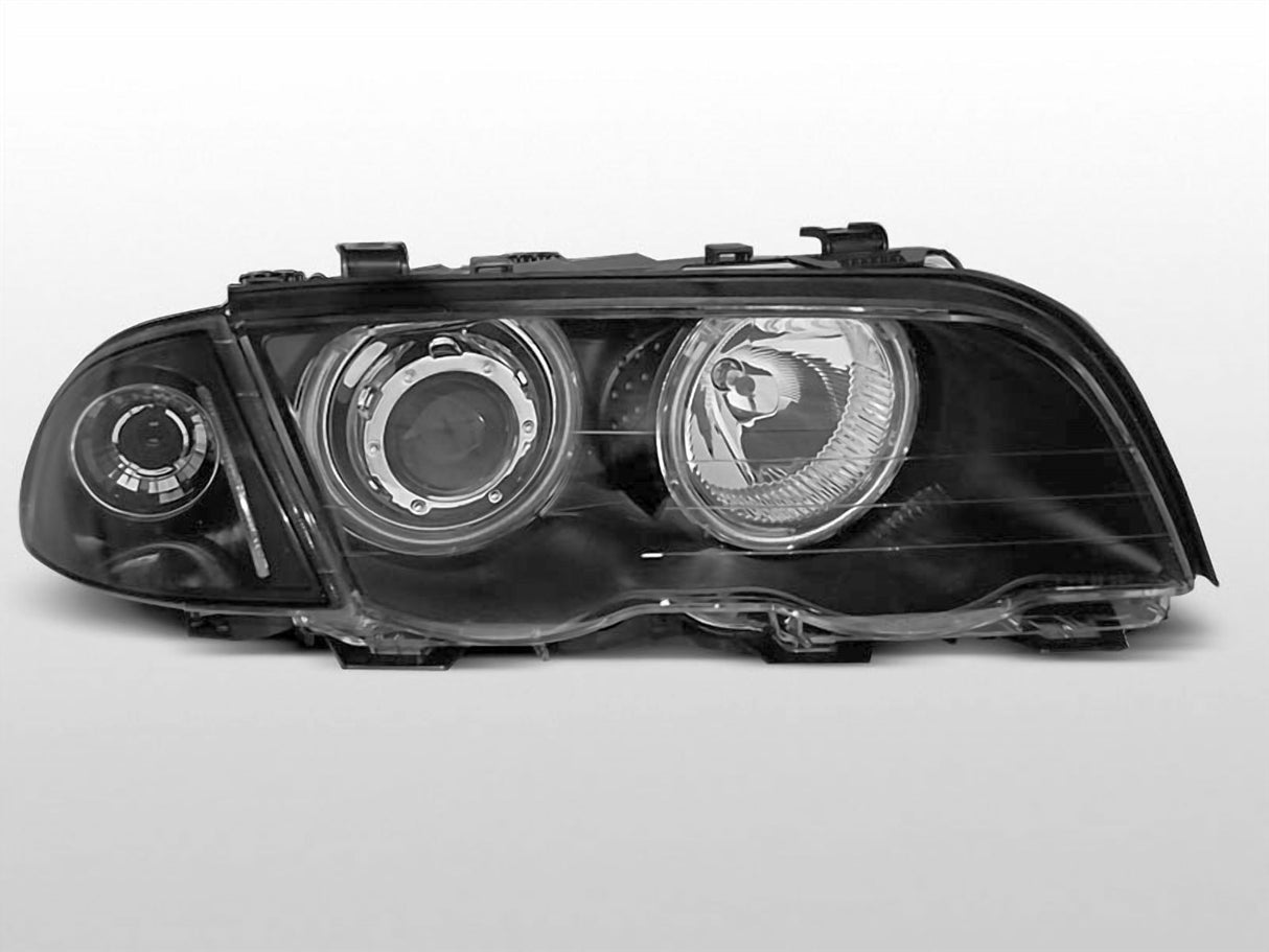 LED Scheinwerfer schwarz mit Tagfahrlicht Ringen für sportliches Tuning für BMW E46