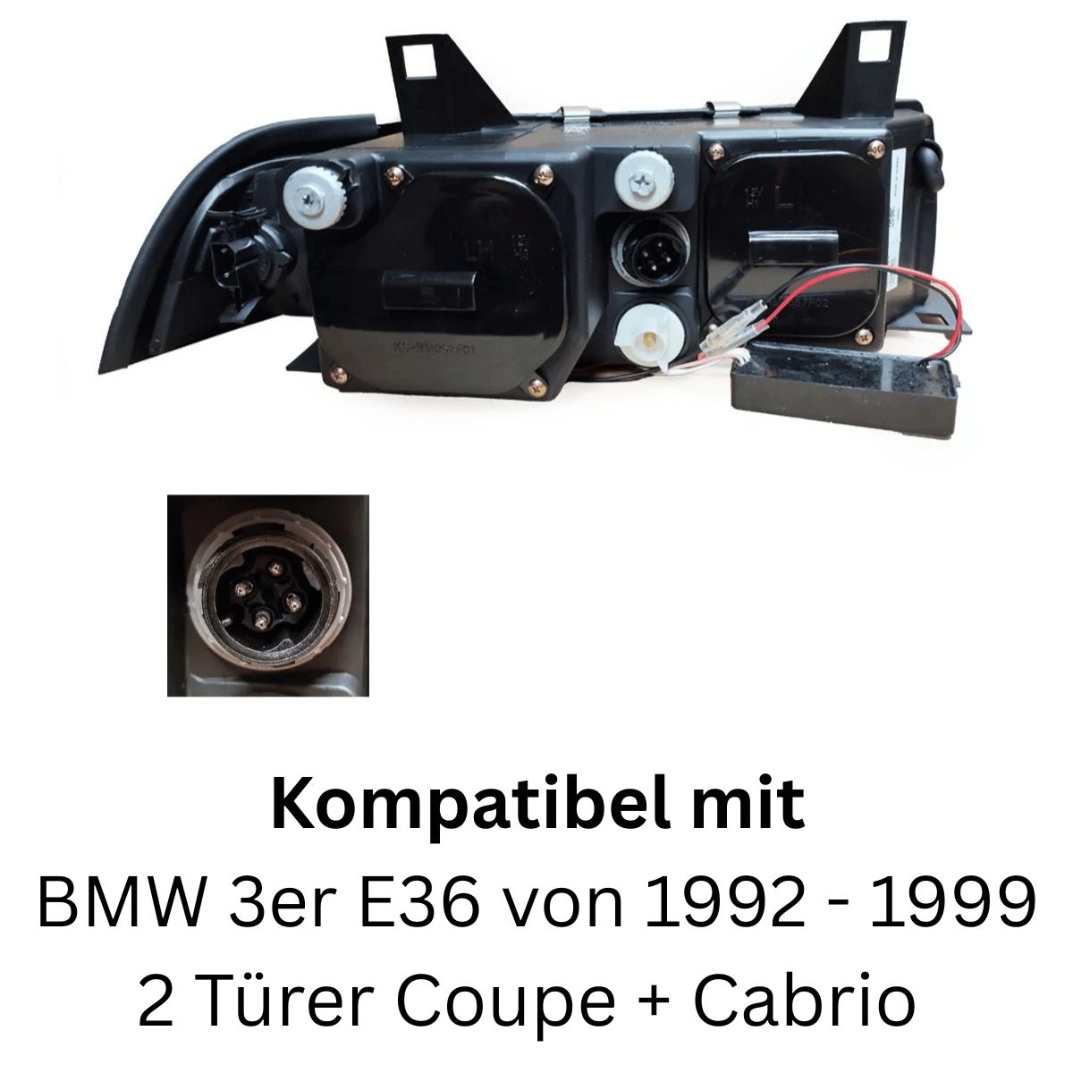 Scheinwerfer Steckeranschluss Rückseite, kompatibel mit Coupe Cabrio 1992-1999 für BMW E36