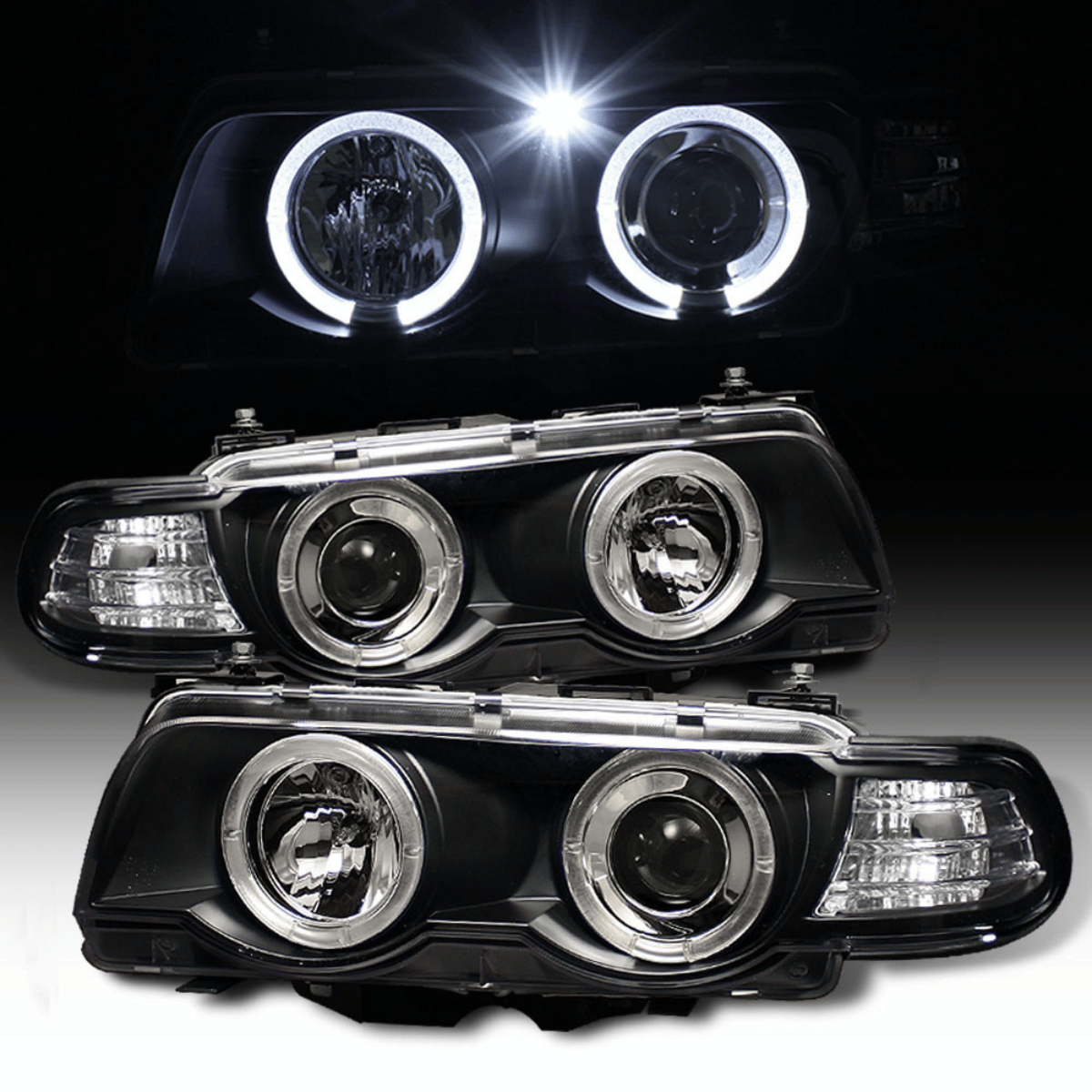 Angel Eyes Scheinwerfer schwarz BMW E38 09.98-07.2001 mit LED Ringen