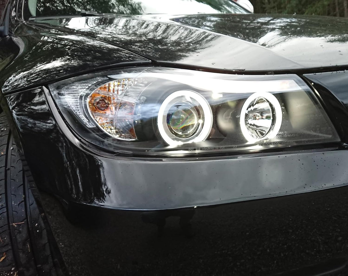 LED Angel Eyes Scheinwerfer Set für BMW E90/E91 3er 2005-09.2008 schwarz - CR Tuning