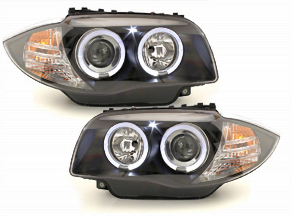 LED Angel Eyes Scheinwerfer Set für BMW 1er E87 E81 E82 E88 2004-2011 schwarz - CR Tuning