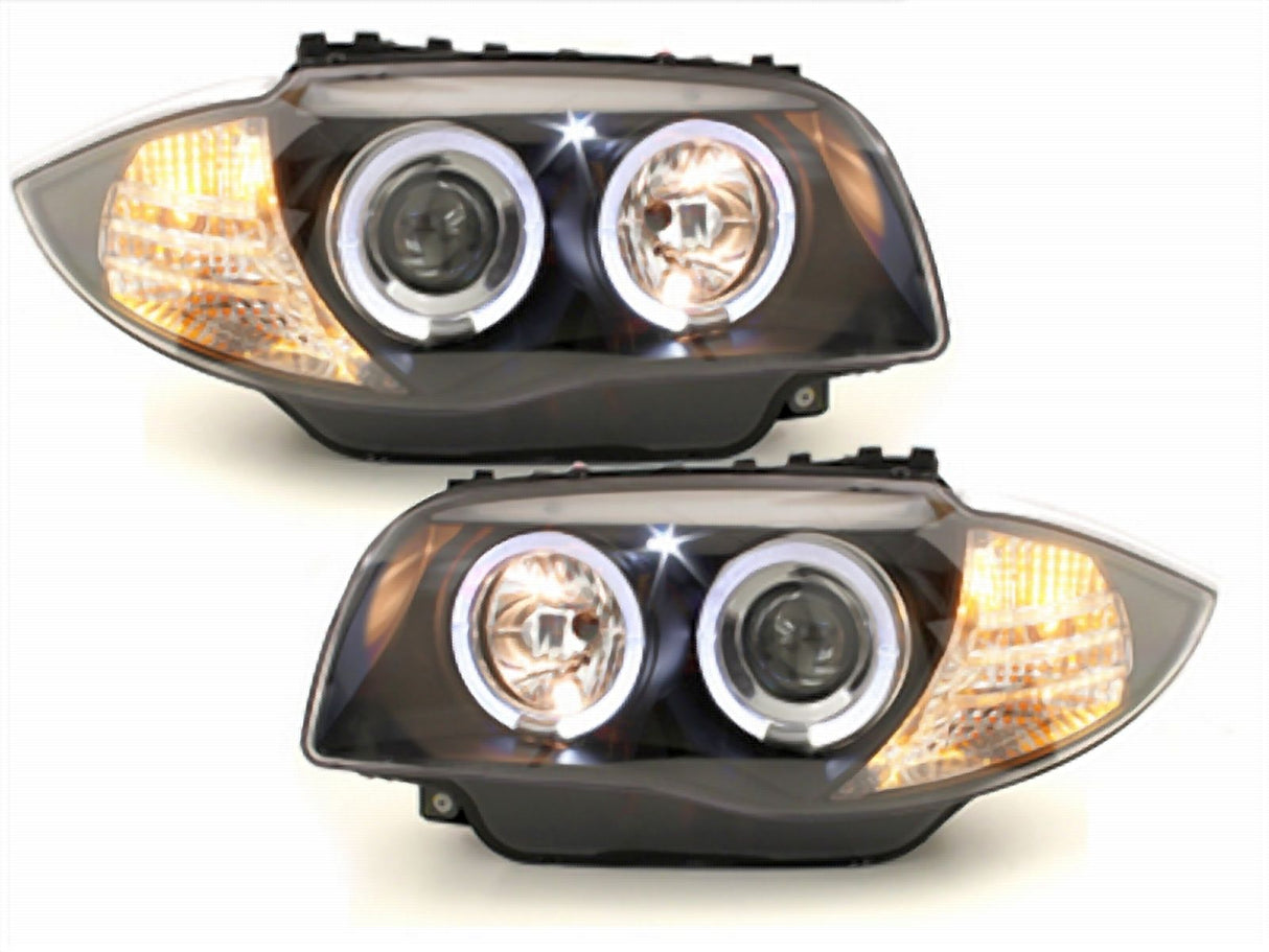 LED Angel Eyes Scheinwerfer Set für BMW 1er E87 E81 E82 E88 2004-2011 schwarz - CR Tuning