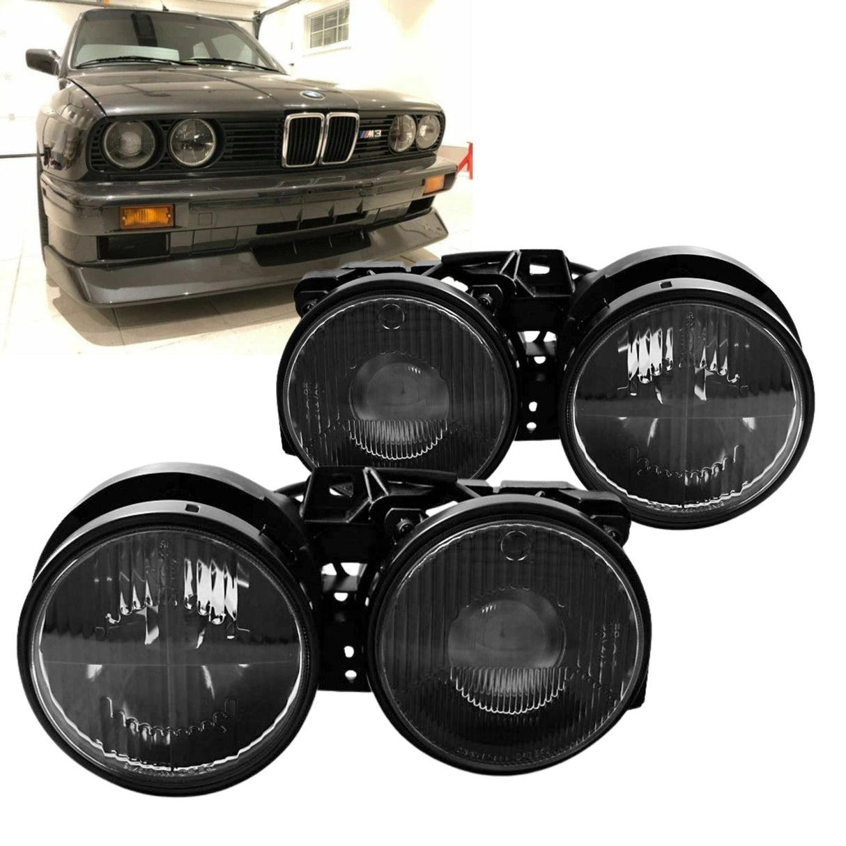 Doppel Scheinwerfer Set für BMW E30 09/1987-06/1994 schwarz mit Fadenkreuz