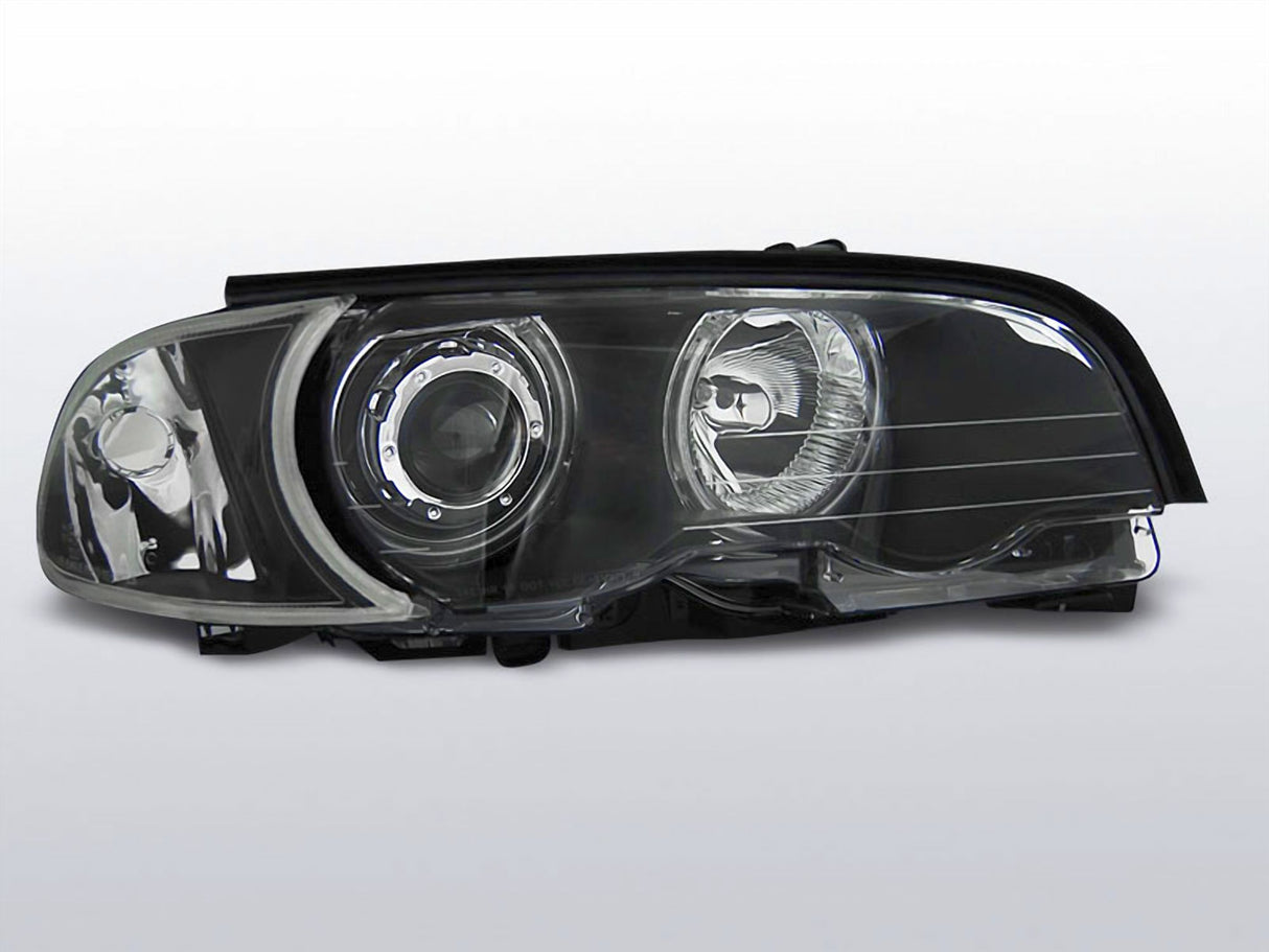 Scheinwerfer schwarz mit Angel Eyes für Tuning und Ersatz für BMW E46