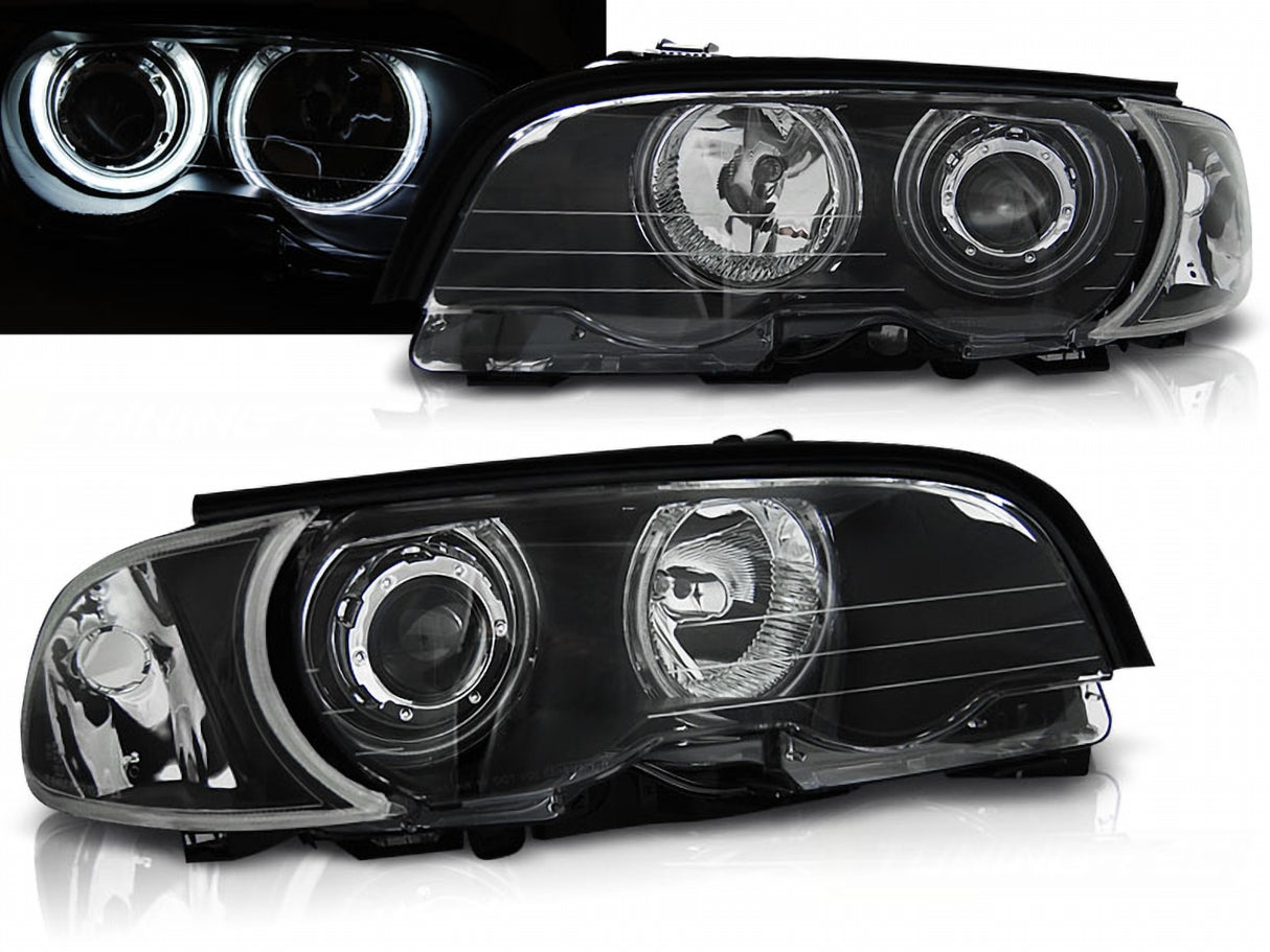 CCFL Angel Eyes Scheinwerfer schwarz für BMW E46 Coupe Cabrio 99-03, LED-Scheinwerfer Tuning