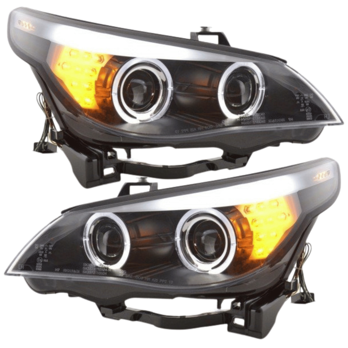Angel Eyes LED Scheinwerfer Set Schwarz für BMW 5er E60 E61 2003–2007 mit LED Blinker