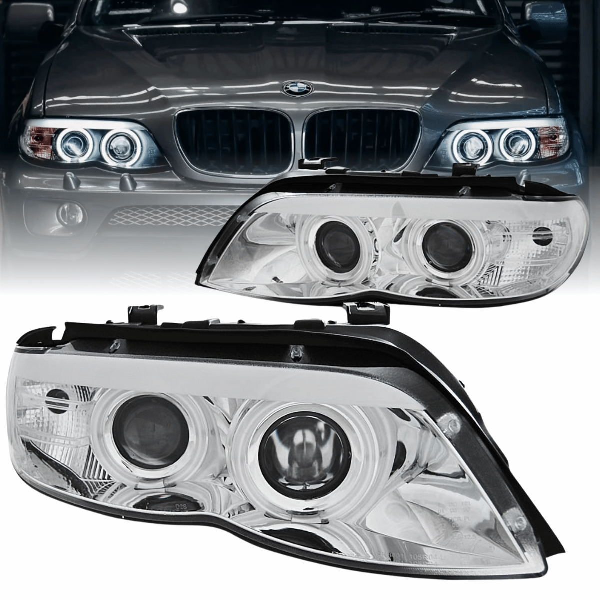 Angel Eyes D2S Xenon Scheinwerfer Set Chrom für BMW X5 E53 11/2003–2006