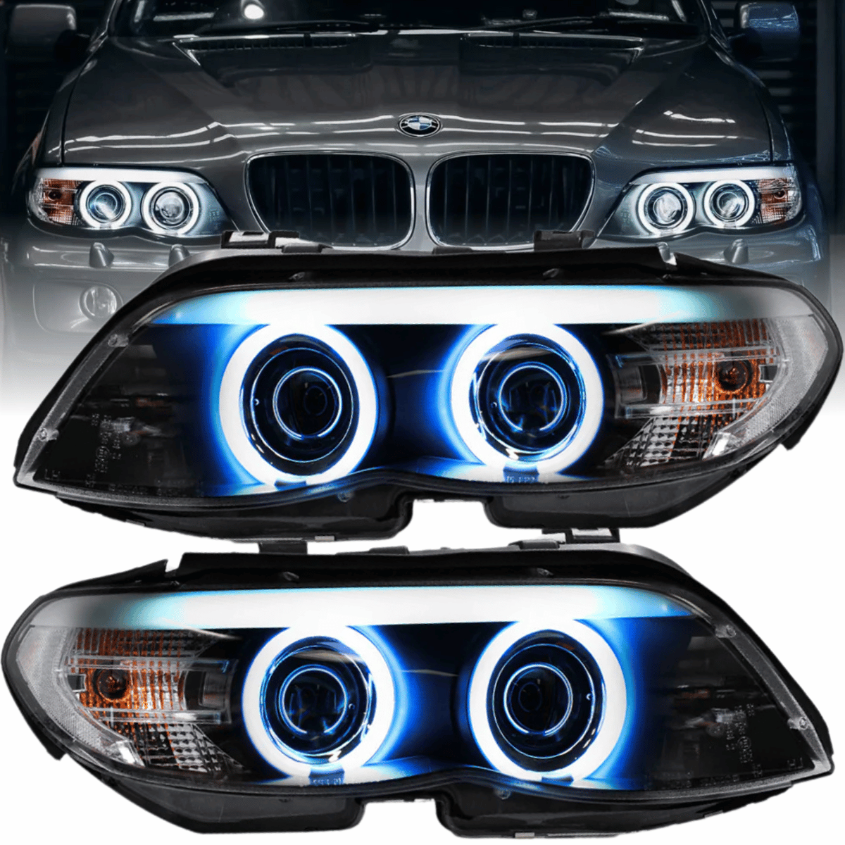 Xenon Scheinwerfer Set Schwarz für BMW X5 E53 11/2003–2006 mit CCFL Angel Eyes