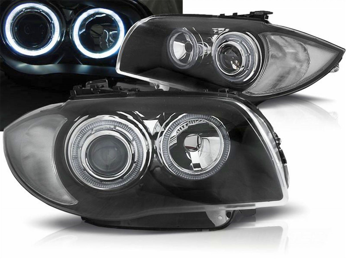 Scheinwerfer mit weißen Standlichtringen, schwarz, für Modelle 2004-2011 für BMW 1er E87