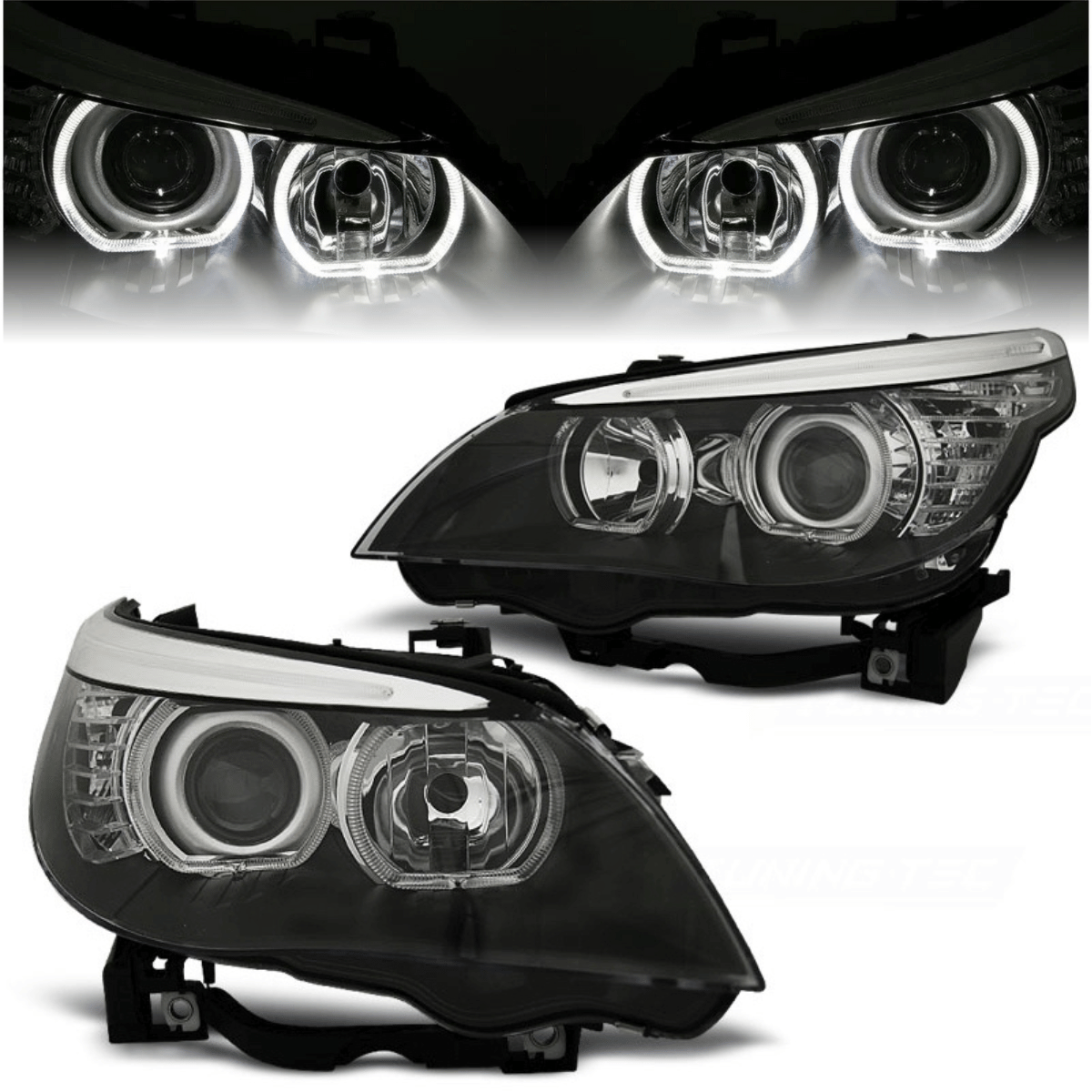 Angel Eyes LED Scheinwerfer Set Schwarz für BMW 5er E60 Limousine & E61 Kombi 2003–2007