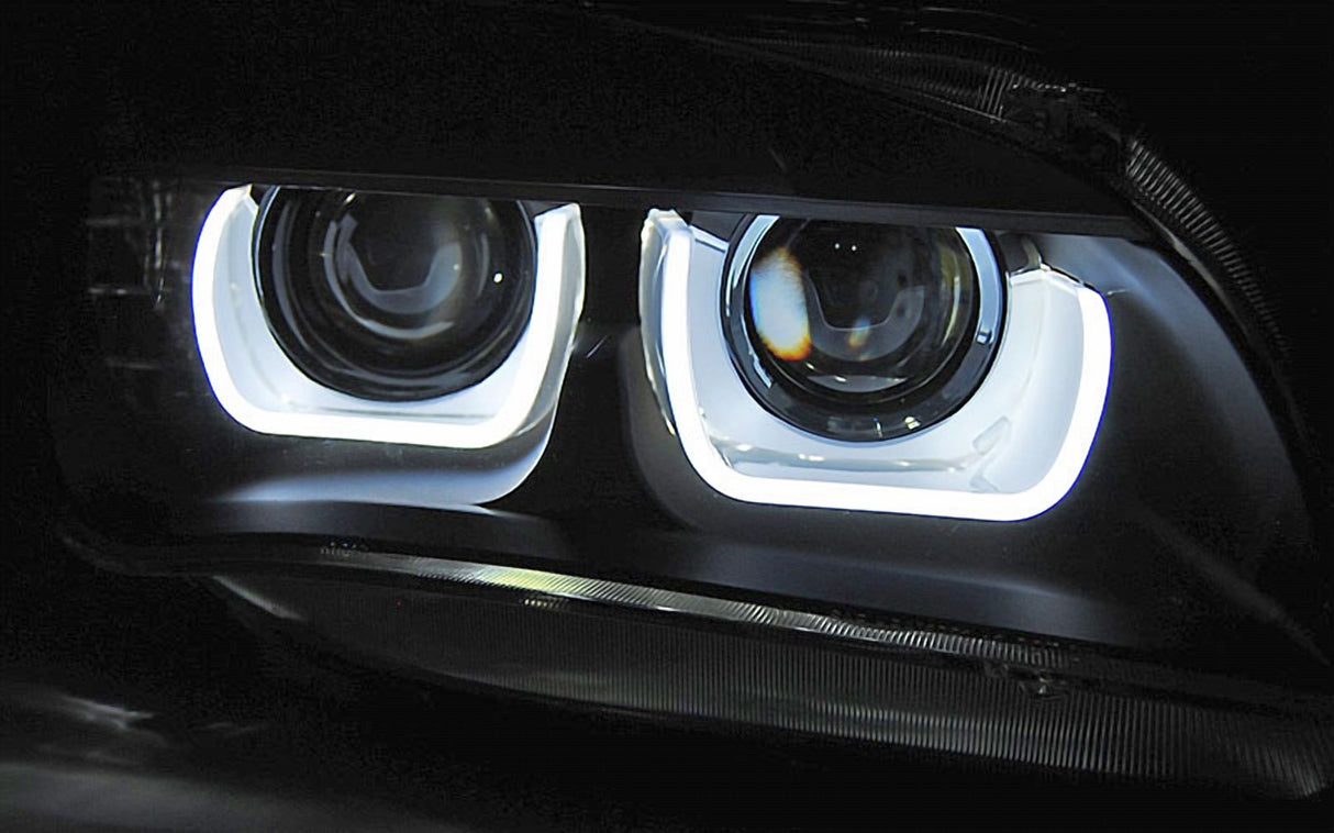 Scheinwerfer mit weißem Standlicht Ring, LED Tagfahrlicht, Tuning Scheinwerfer für BMW E92 E93