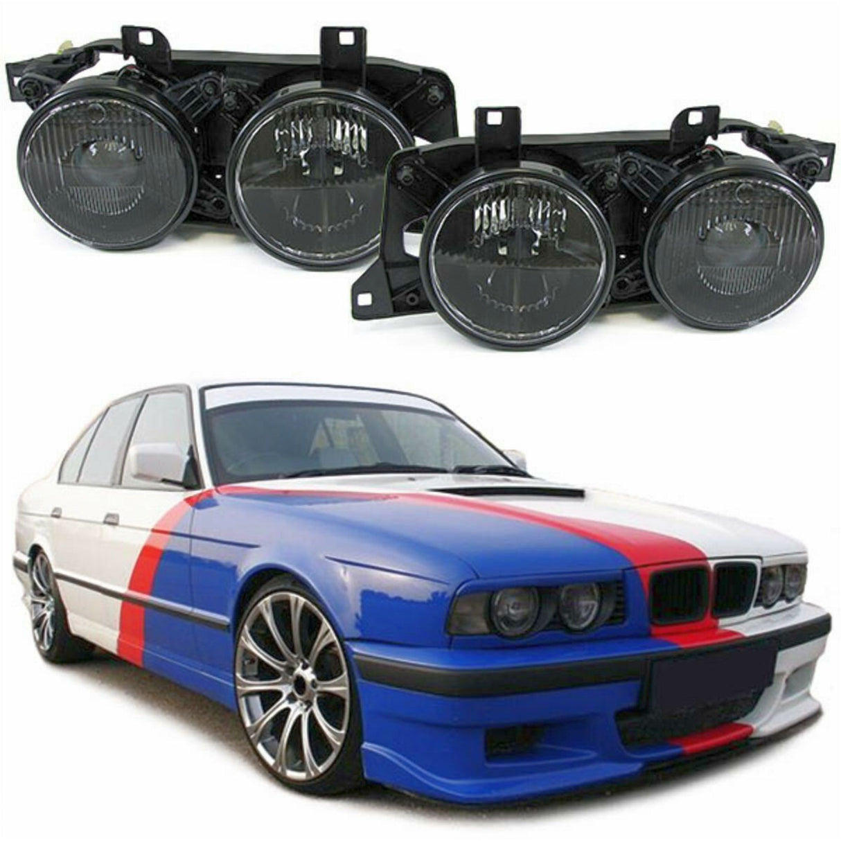 Doppel Scheinwerfer SET schwarz für BMW 5er E32 7er E34 1988-1995