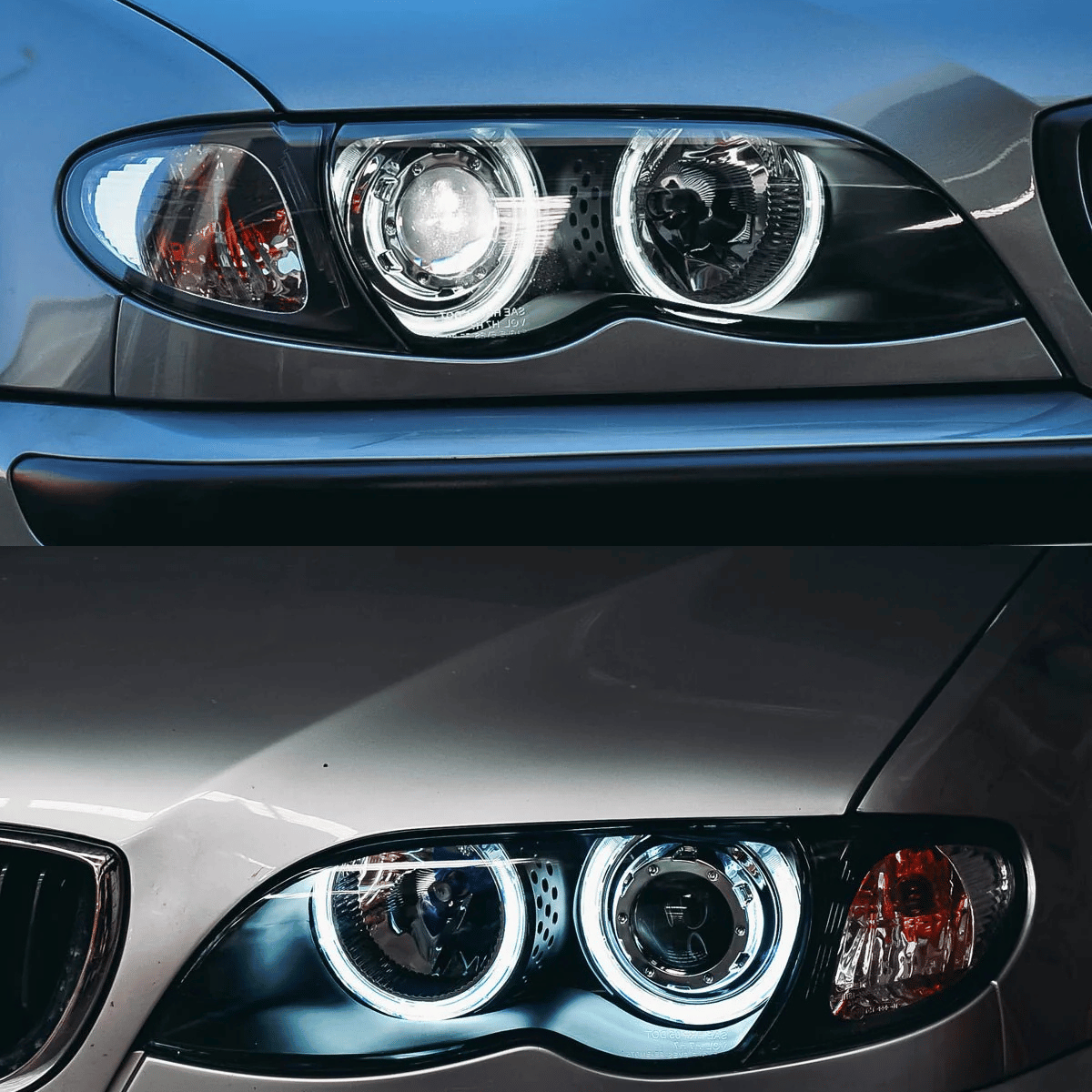 LED Angel Eyes Scheinwerfer Set für BMW 3er E46 2001-03.2005 Limo Touring schwarz - CR Tuning