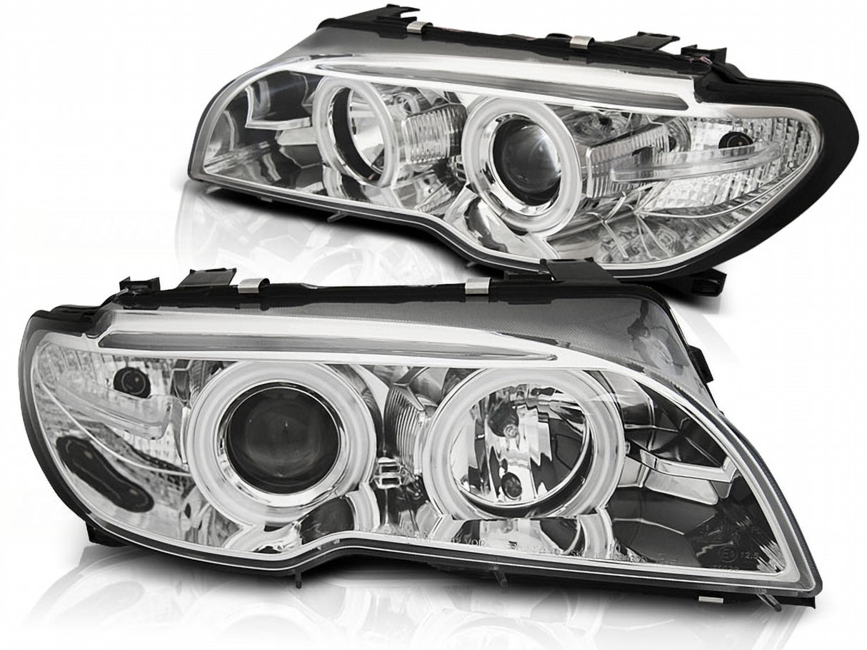 Scheinwerfer mit Ringen LED-Tagfahrlicht Optik Chrom für BMW E90 E91