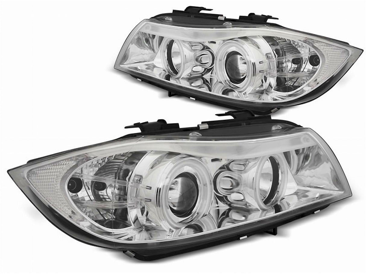 LED Scheinwerfer für BMW 3er E90 E91 mit Klarglas und Doppelangel Eyes