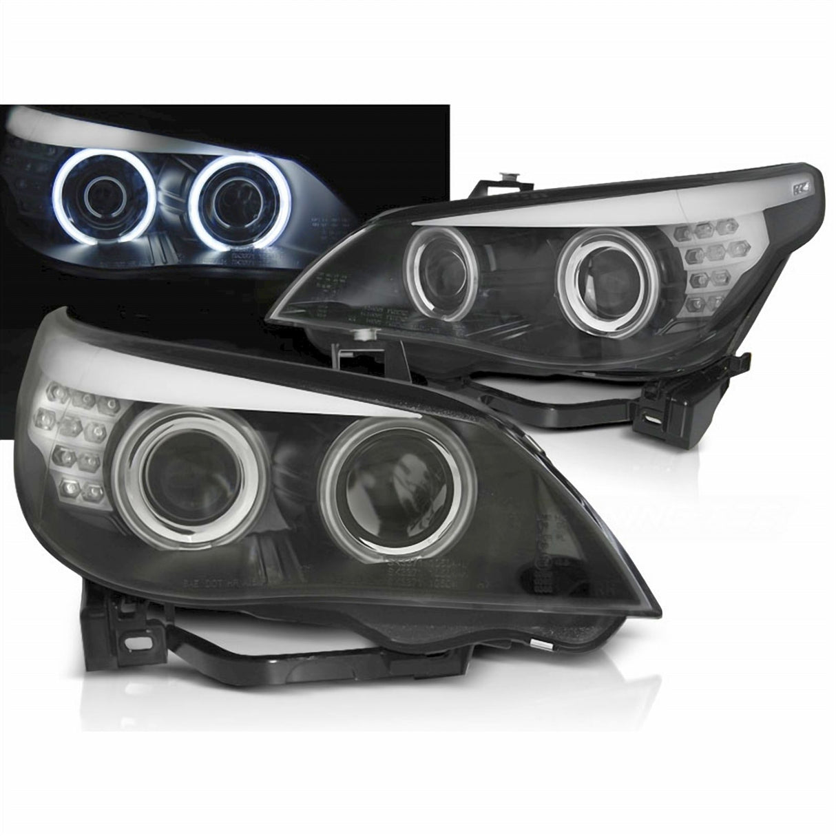 Angel Eyes Xenon Scheinwerfer Set Schwarz für BMW 5er E60 E61 2003–2004 mit CCFL & LED Blinkern