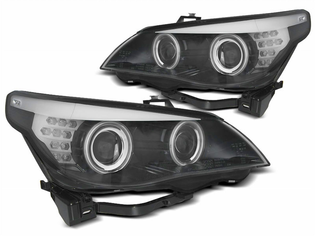 Angel Eyes Xenon Scheinwerfer Set Schwarz für BMW 5er E60 E61 2003–2004 mit CCFL & LED Blinkern