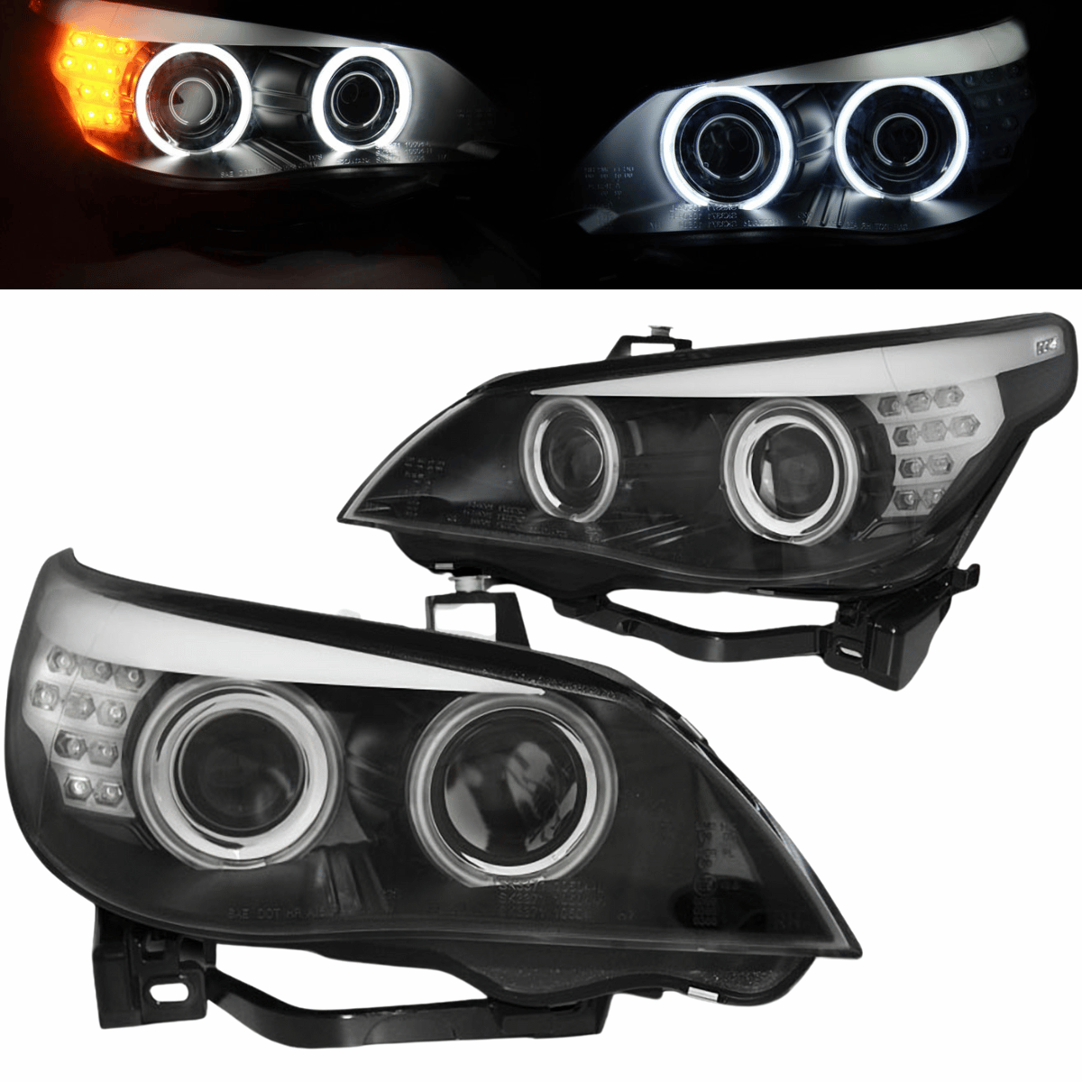 Angel Eyes Xenon Scheinwerfer Set Schwarz für BMW 5er E60 E61 2003–2004 mit CCFL - CR Tuning
