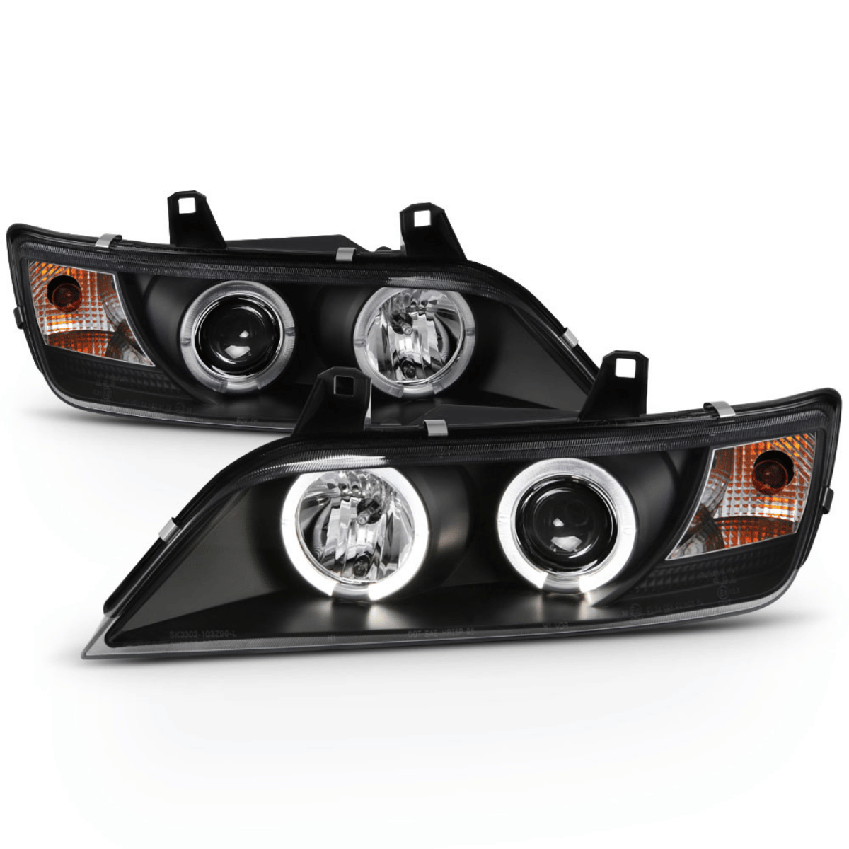Schwarze LED-Scheinwerfer mit Tagfahrlicht-Ringen für BMW E46 Coupe Cabrio