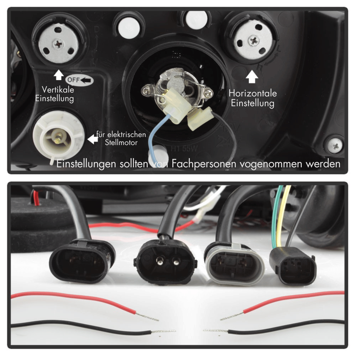 Scheinwerfer-Anschlüsse und Einstellmechanismen für LED-Scheinwerfer, Rückleuchten und Fahrzeugzubehör von CR-Tuning