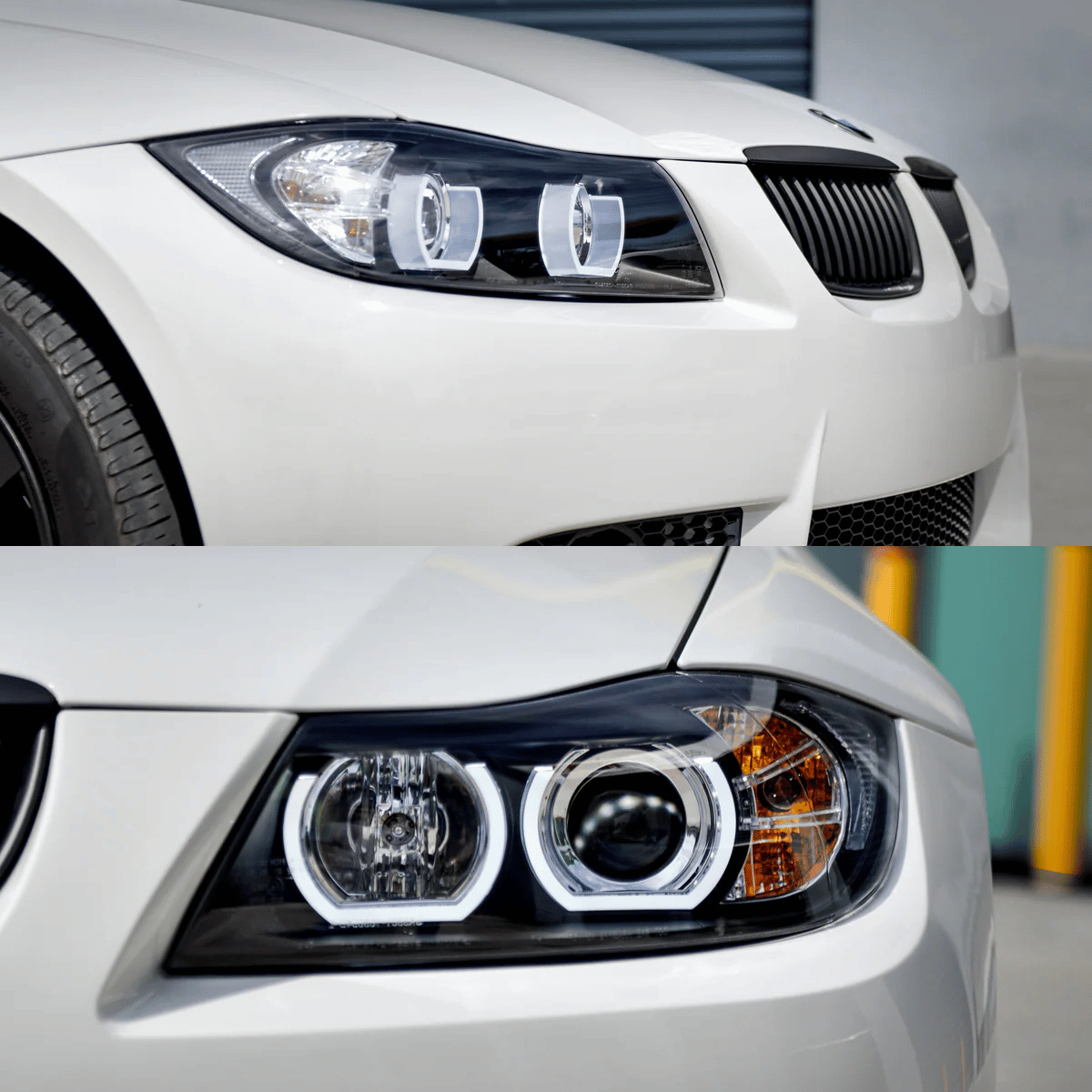 3D LED Angel Eyes Scheinwerfer Set Schwarz für BMW 3er E90 E91 2005–2008