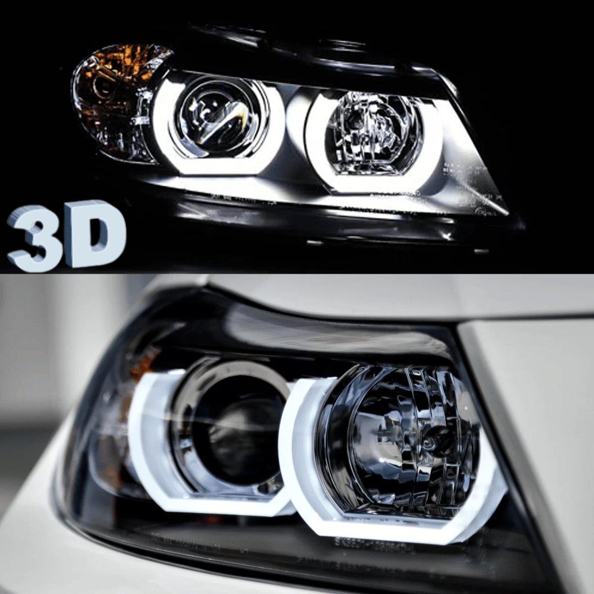 3D LED Angel Eyes Scheinwerfer Set Schwarz für BMW 3er E90 E91 2005–2008