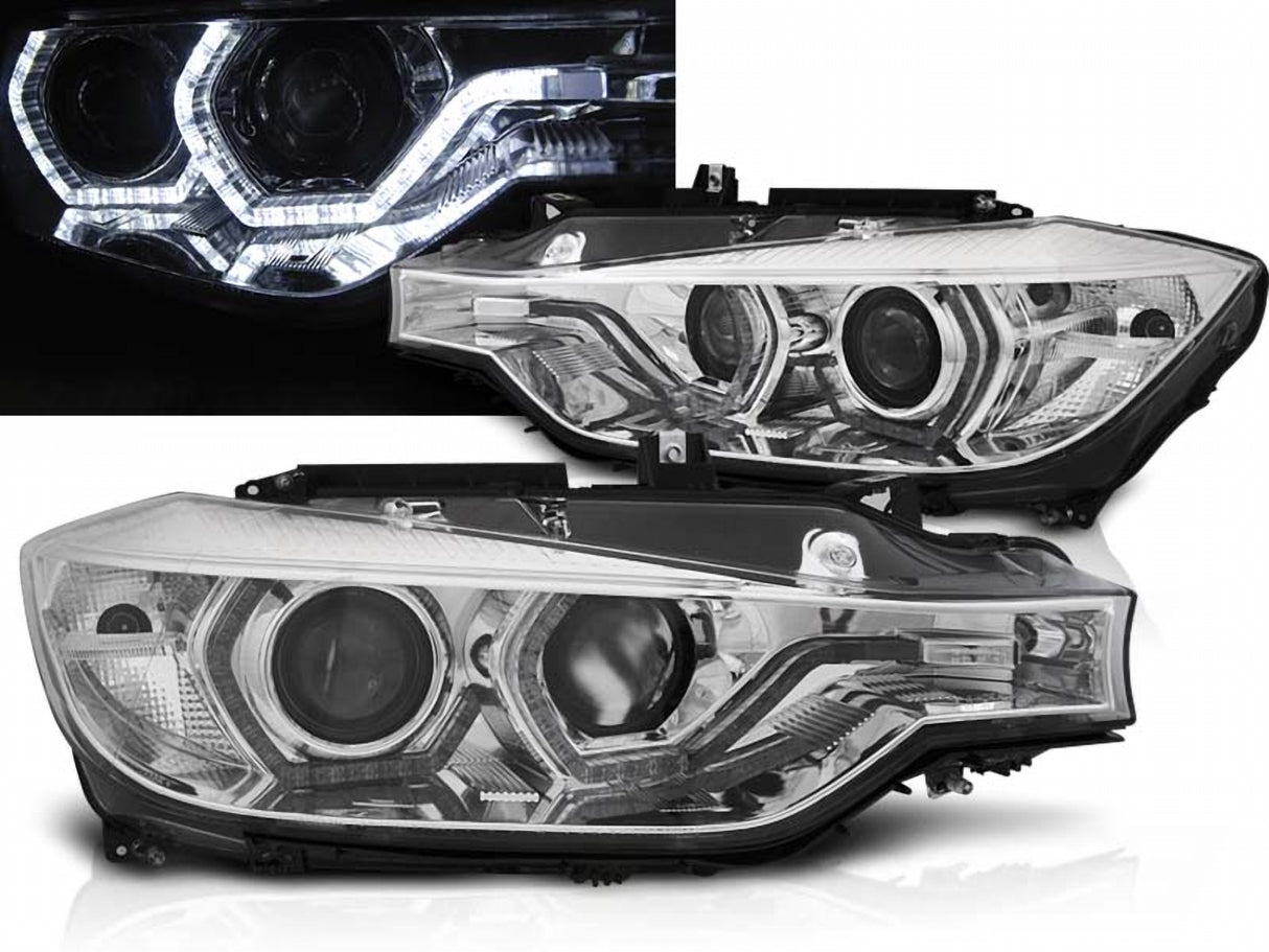 Scheinwerfer Set Chrom mit LED Angel Eyes und True DRL für BMW 3er F30 F31