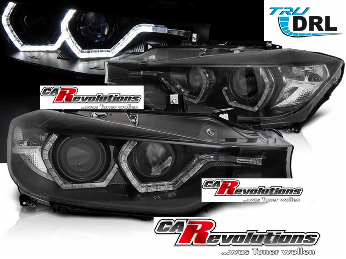 Angel Eyes LED Scheinwerfer Set Schwarz für BMW 3er F30 F31 LCI 2015–2018 mit LED Tagfahrlicht