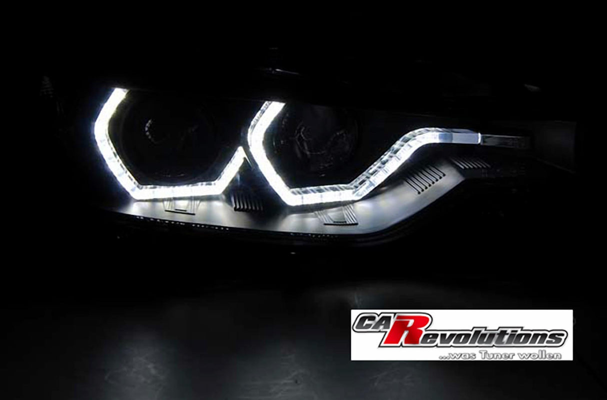 Angel Eyes LED Scheinwerfer Set Schwarz für BMW 3er F30 F31 LCI 2015–2018 mit LED Tagfahrlicht