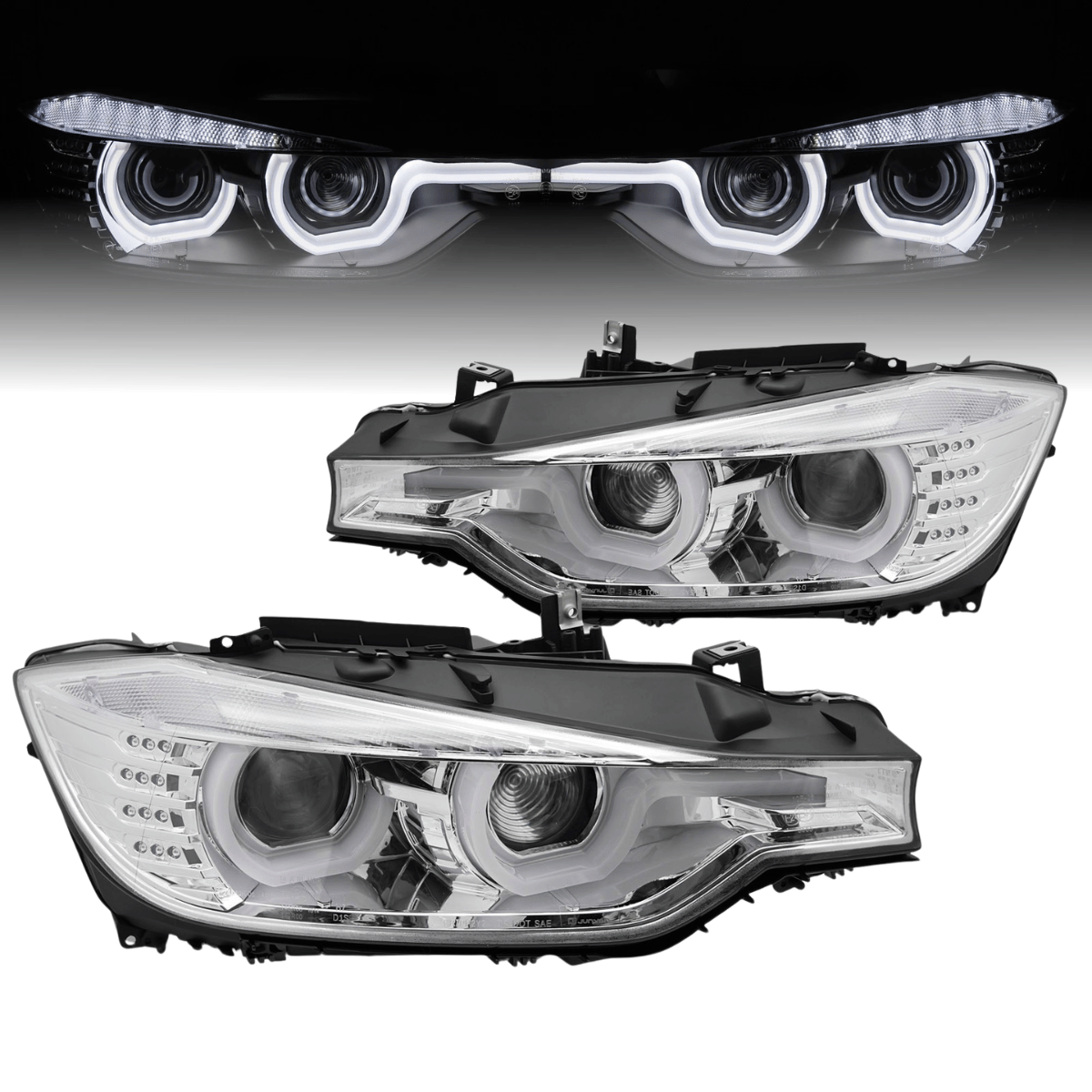 Scheinwerfer Set mit LED Tagfahrlicht, Halogen, True DRL für BMW 3er F30 F31 Chrom