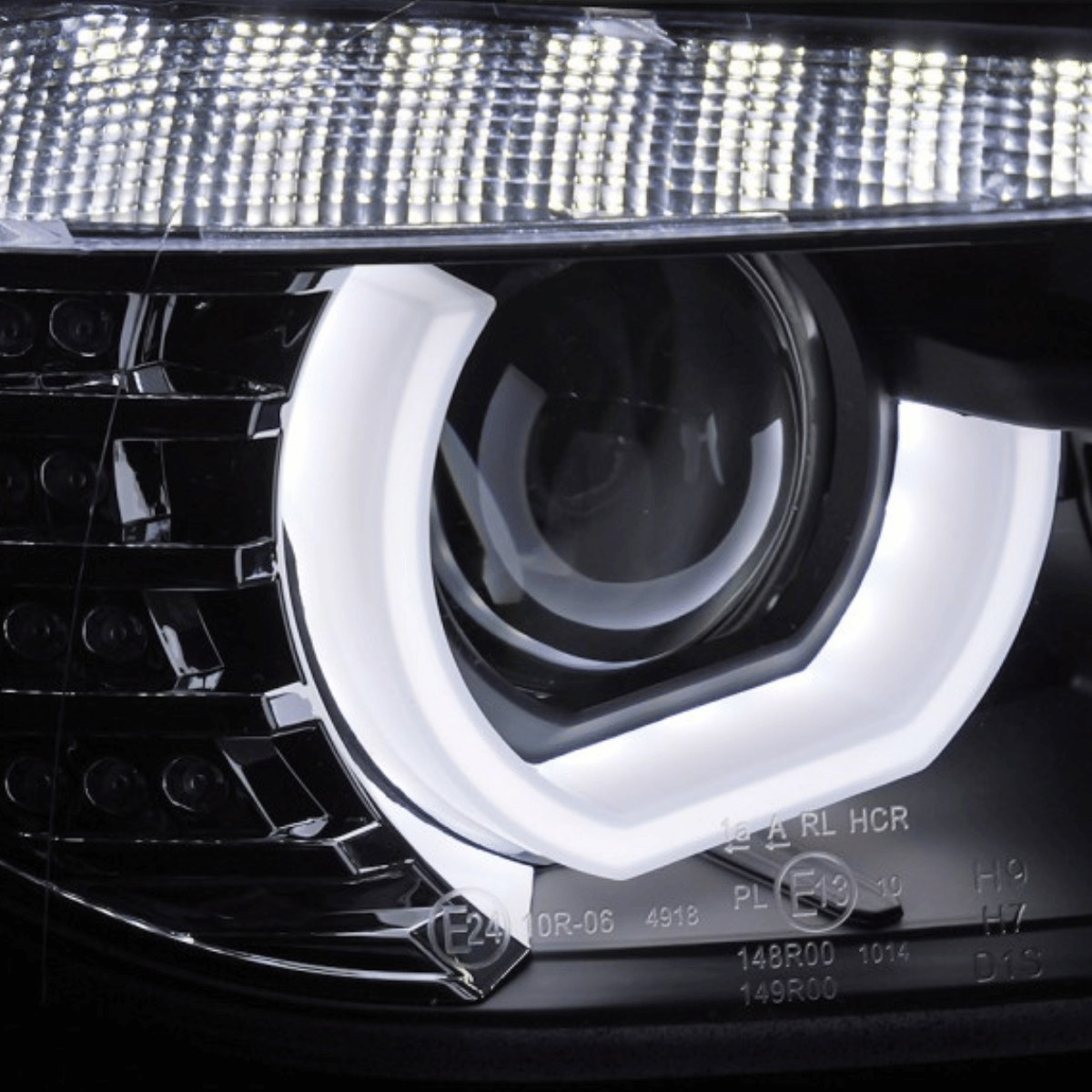 LED Scheinwerfer mit weißem Standlichtring für BMW E46 Coupe Cabrio, Tagfahrlicht-Optik