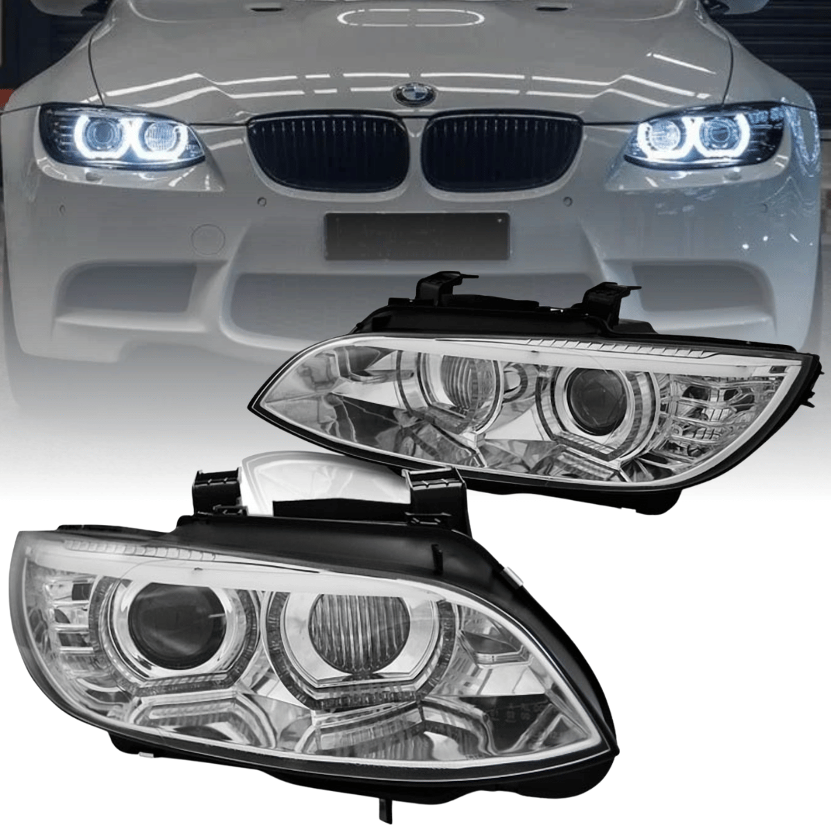 Scheinwerfer Set Chrom Angel Eyes AFS für 2006-2010 für BMW 3er E92 E93 Xenon