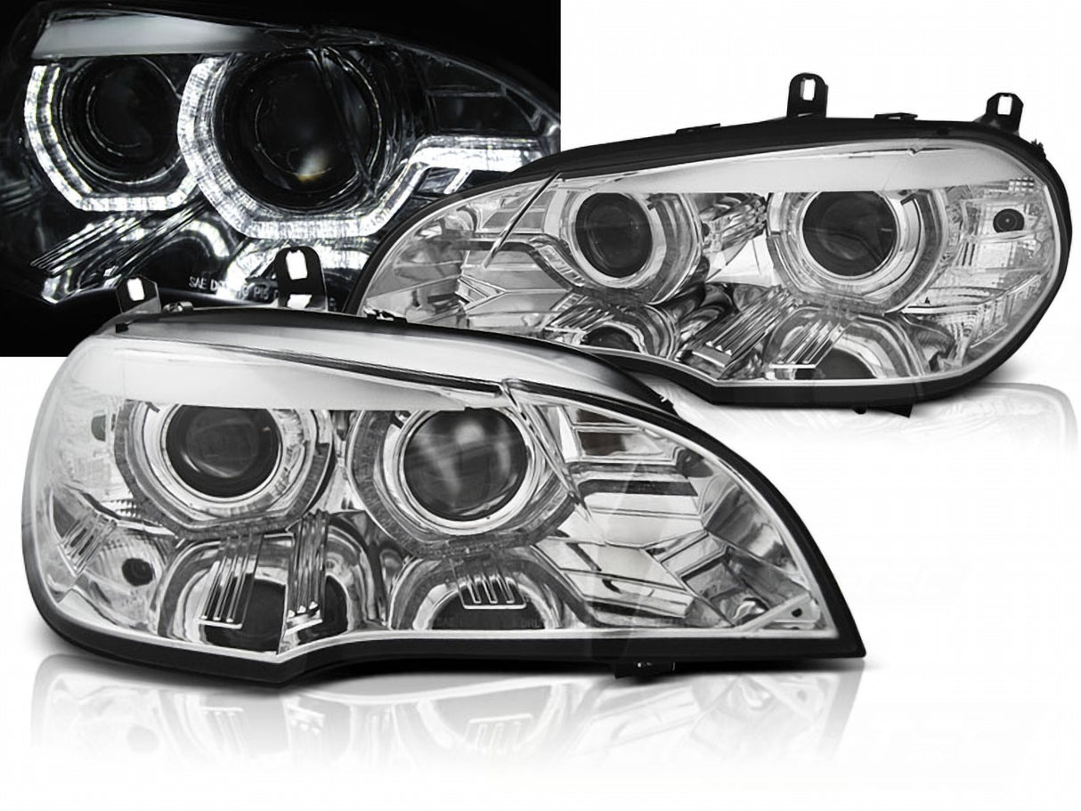 3D Angel Eyes Xenon Scheinwerfer Set Chrom für BMW X5 E70 2007-2010 mit True DRL