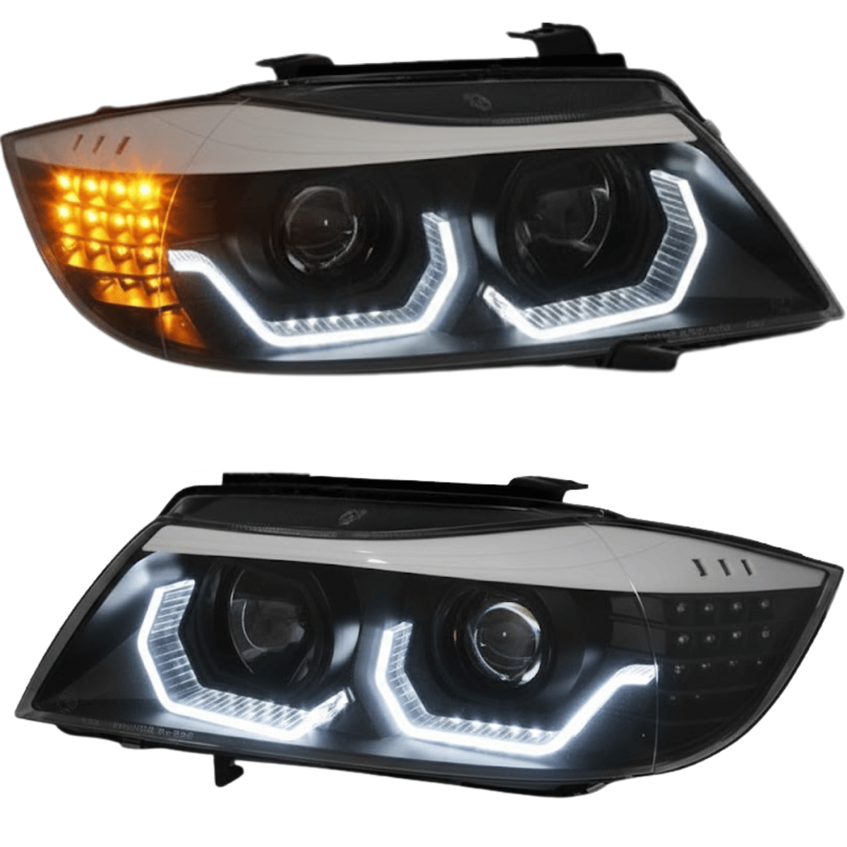 Scheinwerfer mit weißem LED Standlicht und gelbem Blinker, Tuning Scheinwerfer für BMW E90 E91