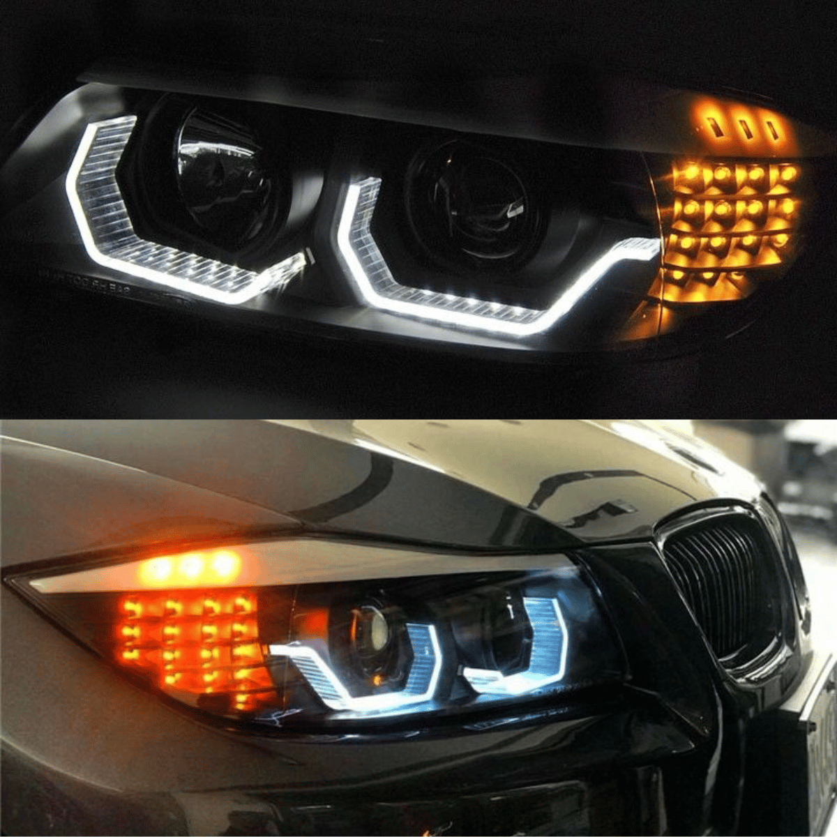 Scheinwerfer mit weißem Standlicht und orangem Blinker, LED Tagfahrlichter für BMW E90 E91