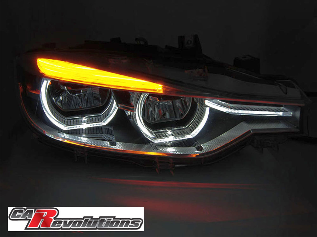 Voll LED Scheinwerfer Set Angel Eyes Schwarz für BMW 3er F30/F31 LCI 2015–2018 mit LED Tagfahrlicht