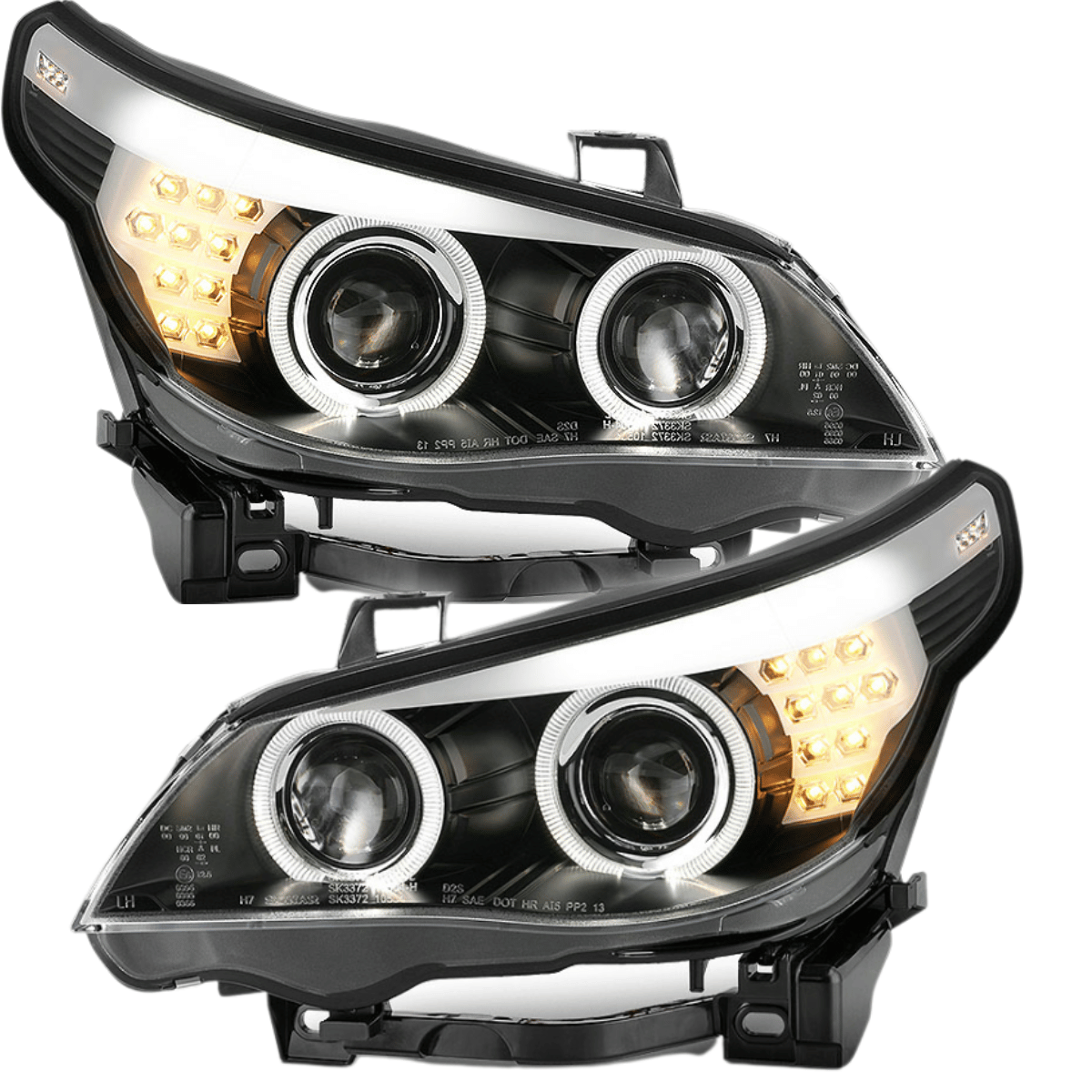 Angel Eyes Xenon Scheinwerfer Set Schwarz für BMW 5er E60 E61 Baujahr 2005–2007 mit LED Blinkern