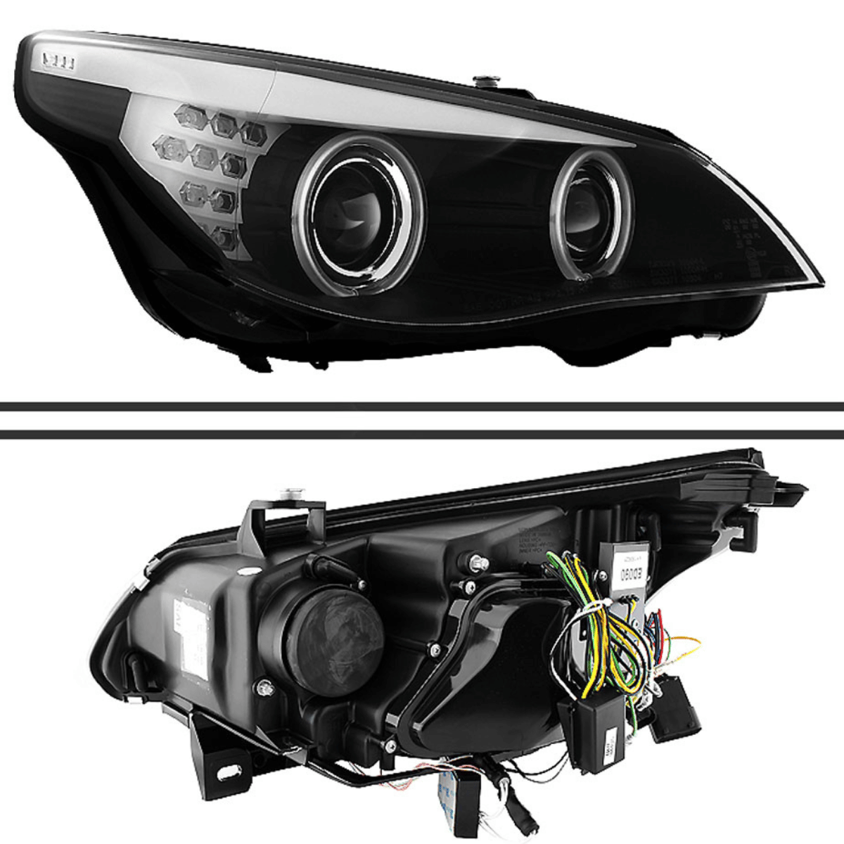 Schwarze LED-Scheinwerfer mit Tagfahrlicht für BMW E90 E91, Doppelring-Design