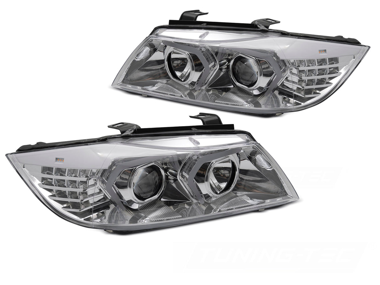 LED Scheinwerfer Set Chrom für BMW 3er E90 E91 2005-2008 Tuning Scheinwerfer