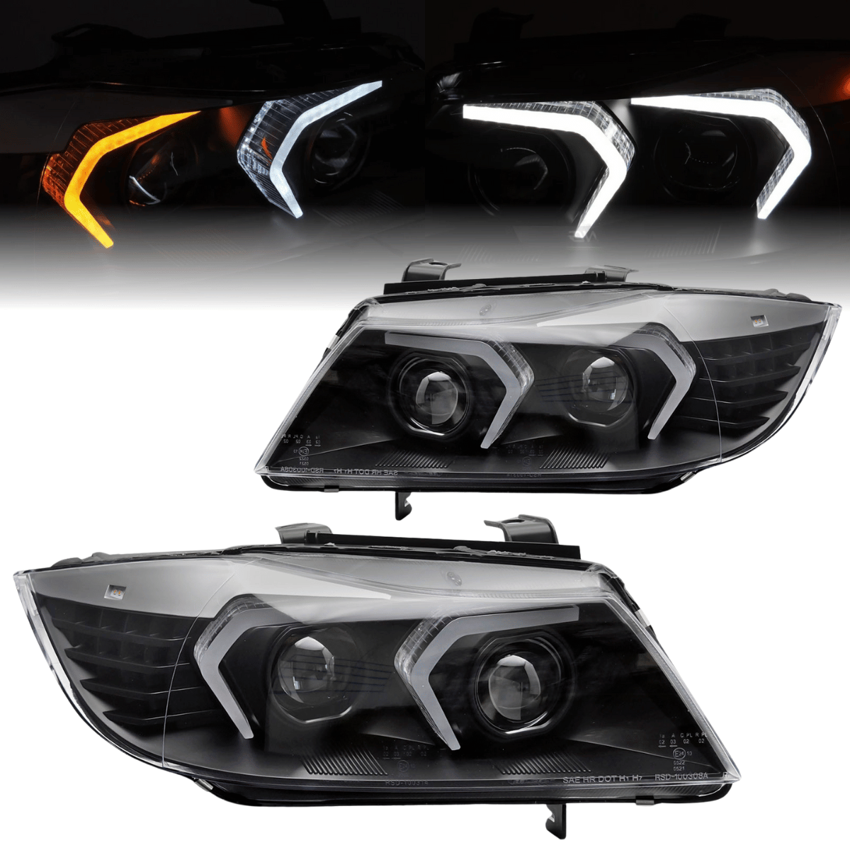 LED Angel Eyes Scheinwerfer Set 3D schwarz für BMW E90/E91 03/2005-08/2008