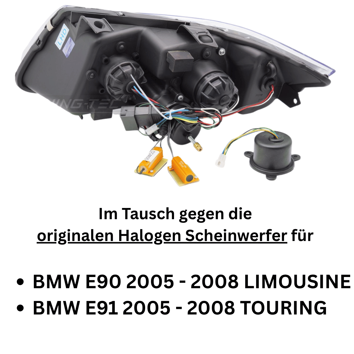 LED Angel Eyes Scheinwerfer Set 3D schwarz für BMW E90/E91 03/2005-08/2008