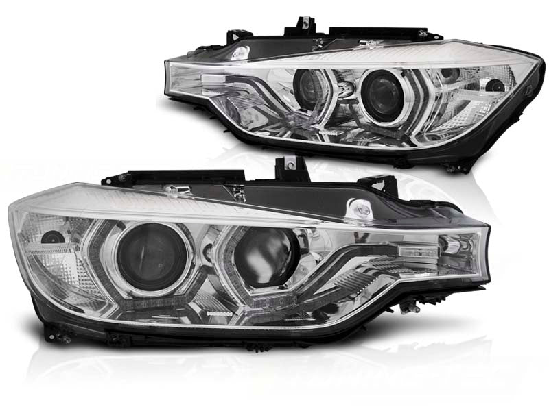 Angel Eyes Scheinwerfer Chrom für BMW 3er F30 F31 mit gelben LED Tagfahrlichtern