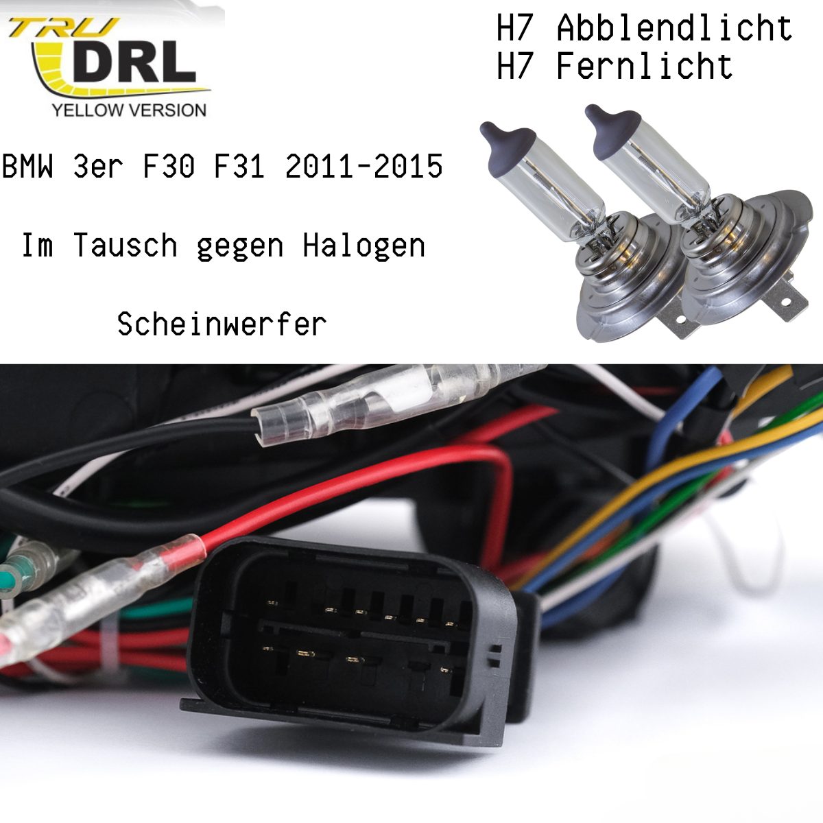 Angel Eyes Scheinwerfer Set Schwarz für BMW 3er F30 F31 2011–2015 mit gelben LED Tagfahrlichtern