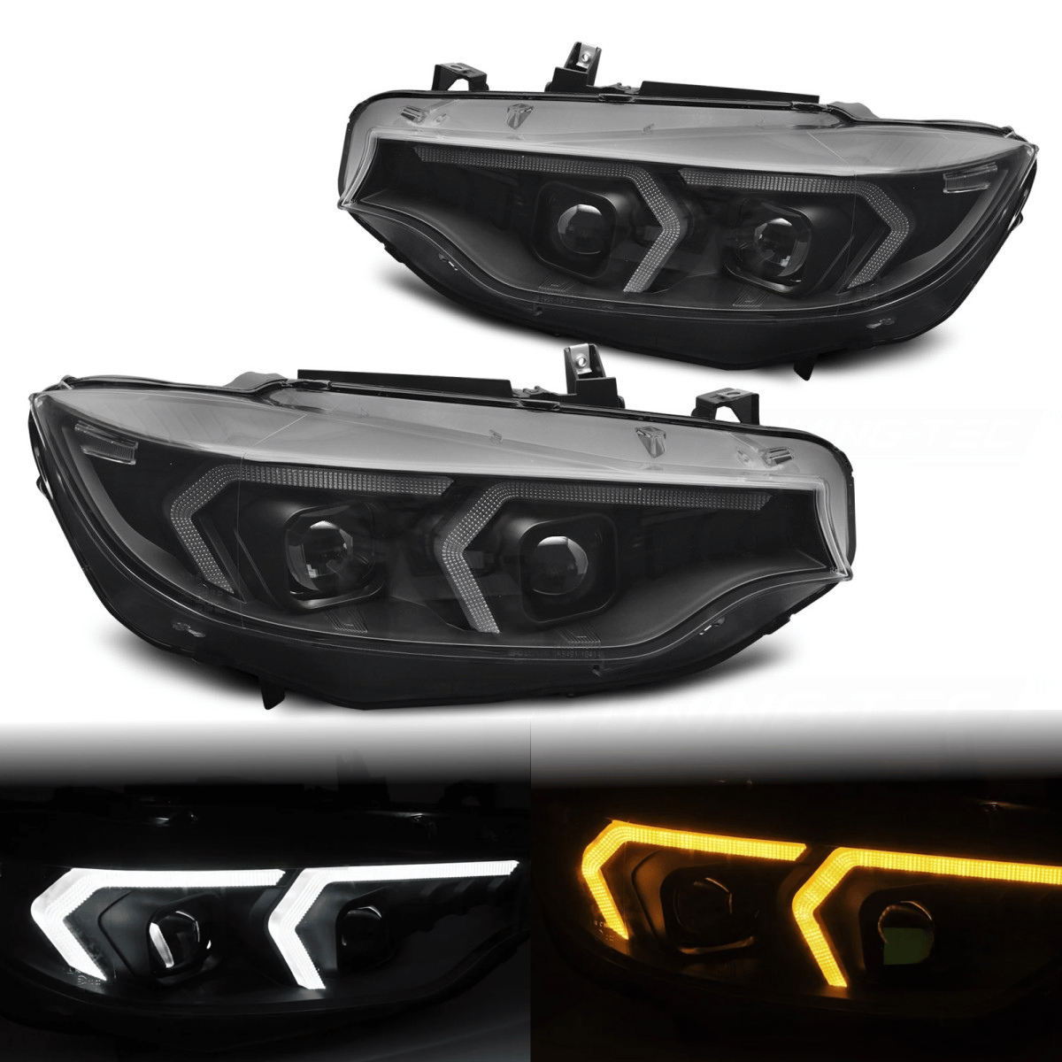 Scheinwerfer mit LED Tagfahrlicht und Blinker, schwarz, Tuning Scheinwerfer für BMW E92 E93