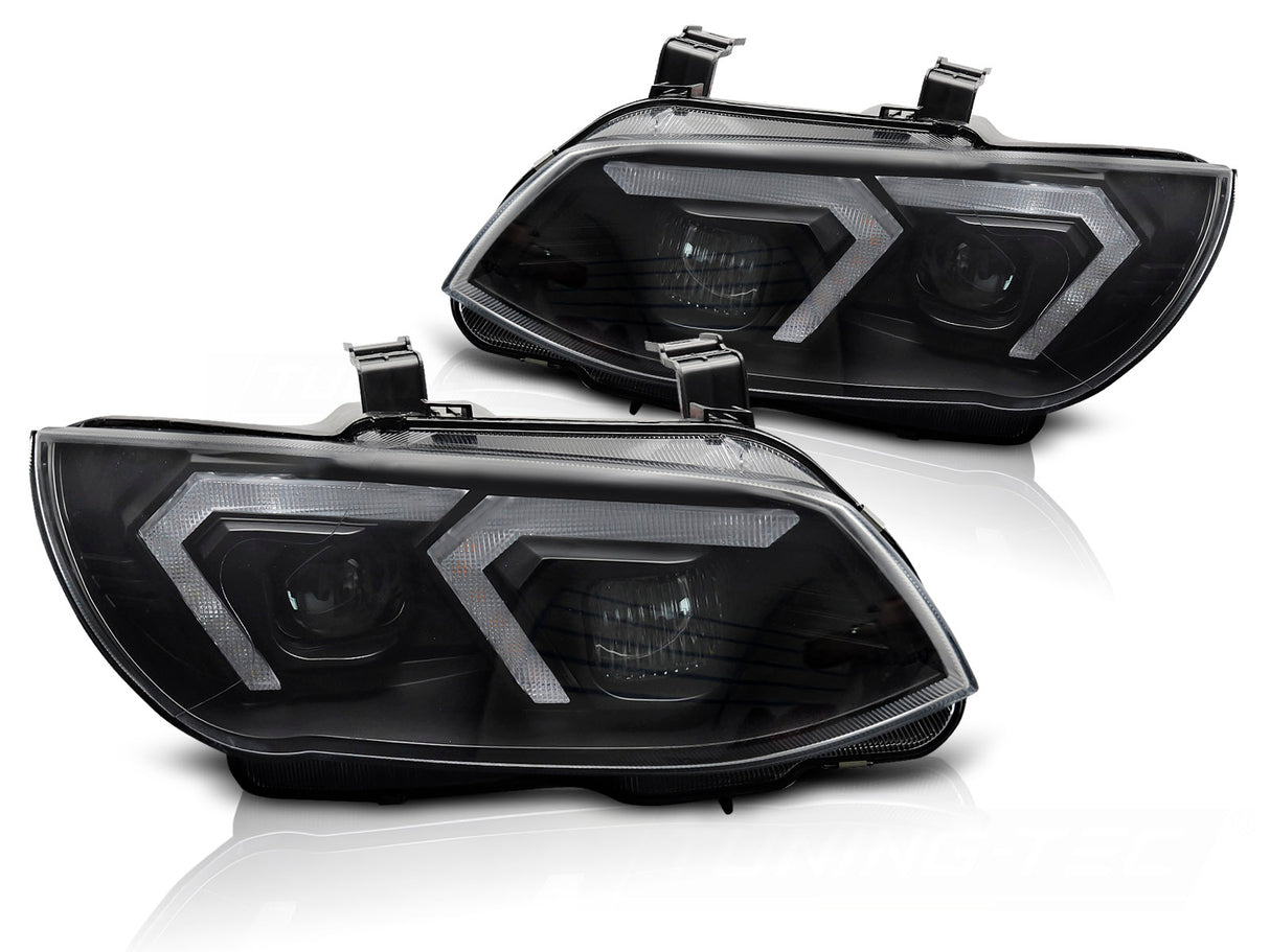 Schwarze LED Scheinwerfer für BMW E90 E91 mit Tagfahrlicht-Optik, Tuning Scheinwerfer