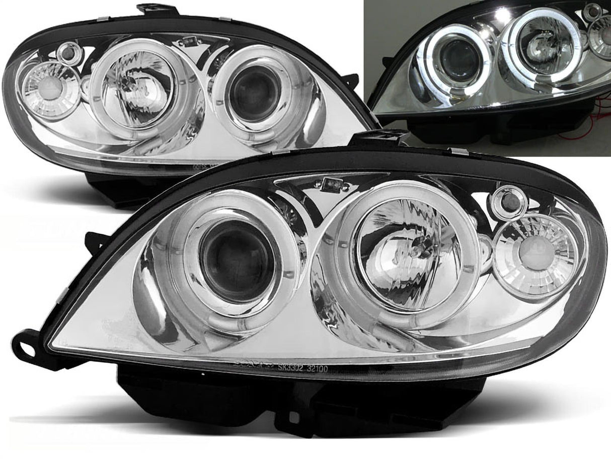 Chrom Angel Eyes Scheinwerfer Set für Citroen Saxo 1999-2006, Tuning Scheinwerfer