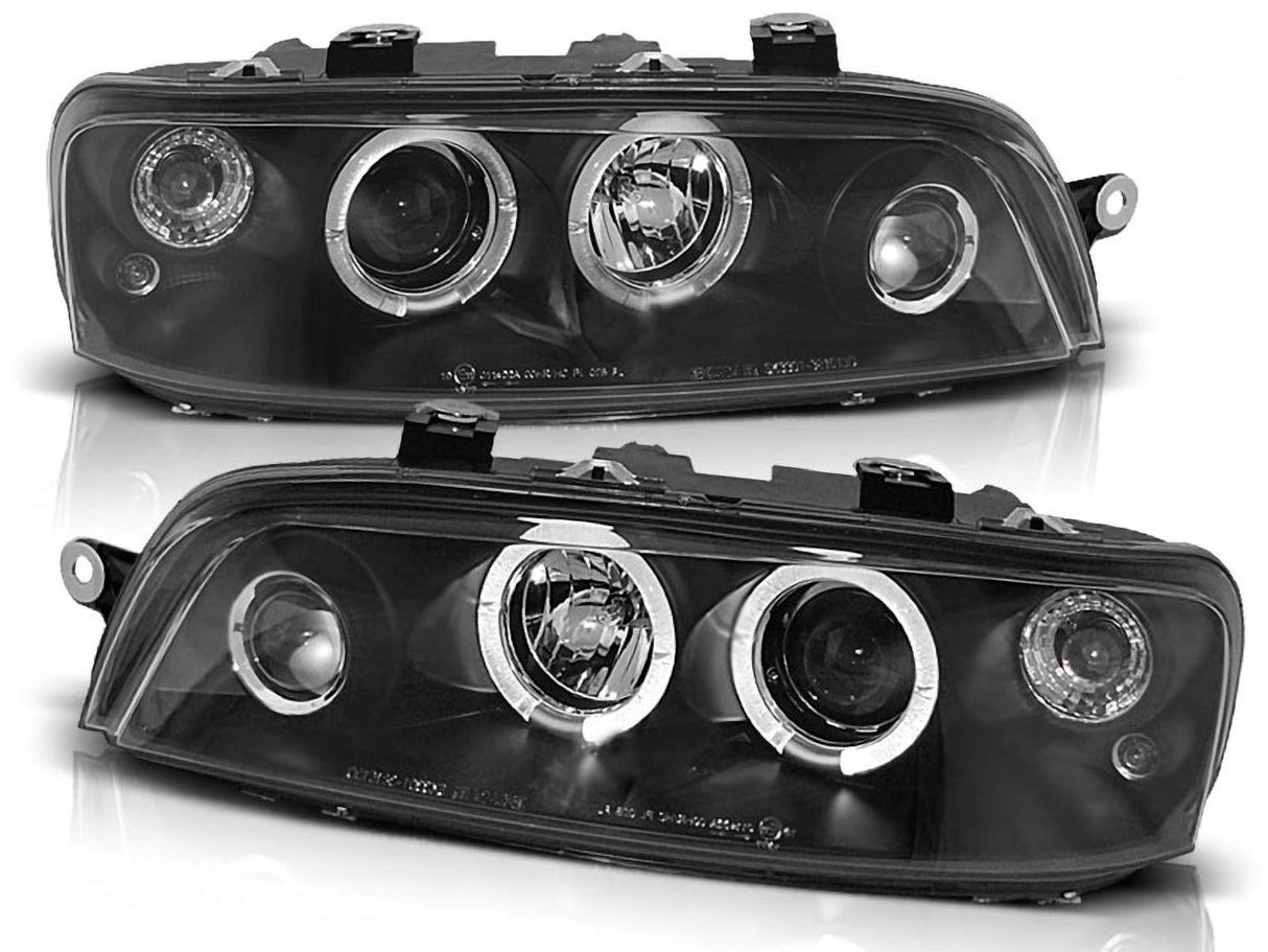 Schwarze LED Angel Eyes Scheinwerfer für Fiat Punto 2 1999-2003, Tuning Scheinwerfer Set